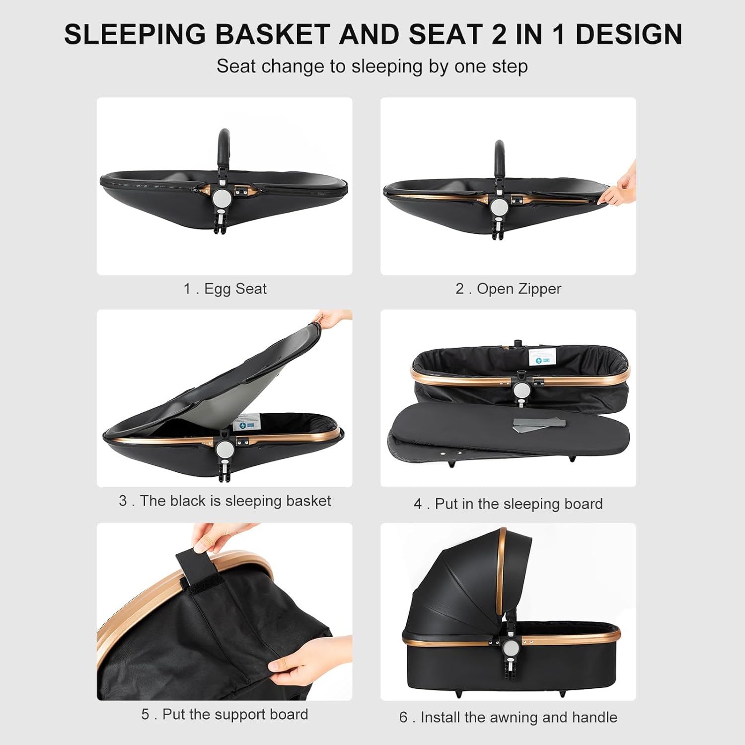 NADDLILY Poussette 3 en 1, Poussette Bebe avec Conception Portable Pliable en Un Clic, Pousette 3 en 1 avec Poussée Réversible Bidirectionnelle, Poussette Canne avec Accessoires (V9 Black)