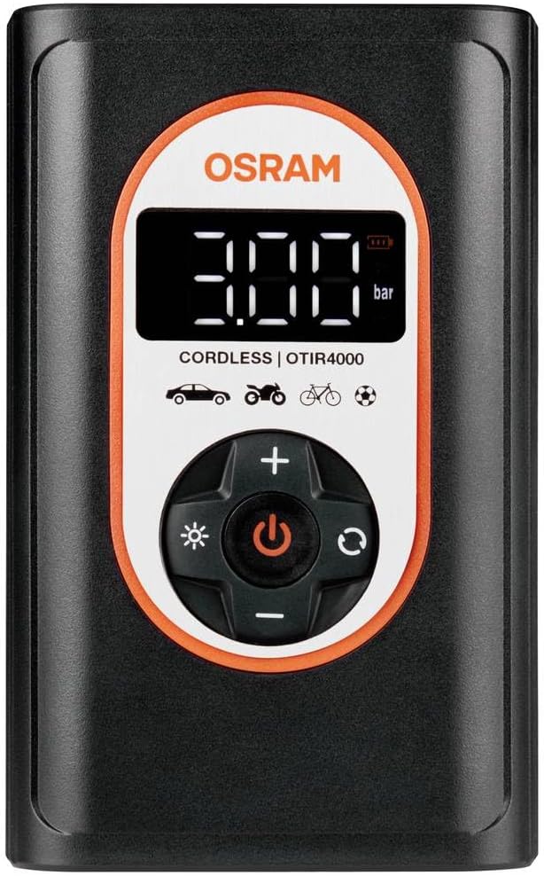 OSRAM TYREinflate Connect 650, compresseur de pneu numérique avec arrêt automatique et lumière LED, compresseur portable 12V pour pneus de voiture, connexion électrique via allume-cigare