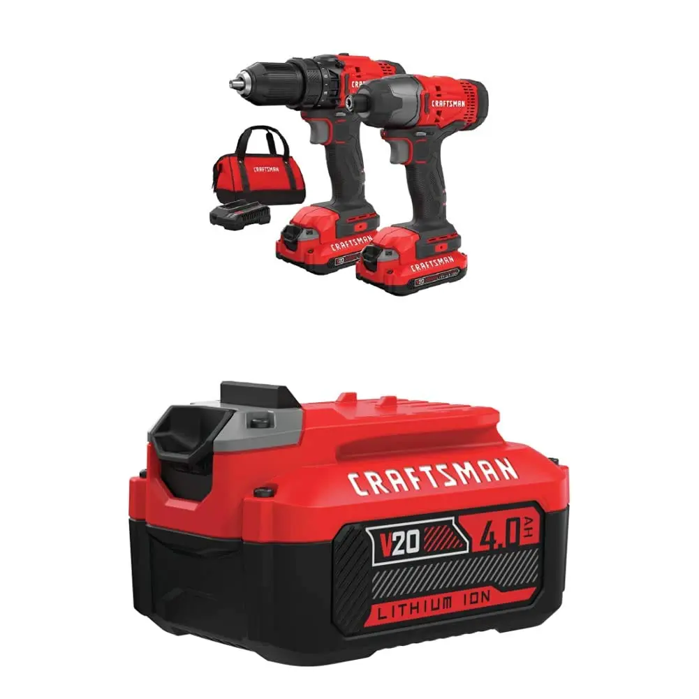 CRAFTSMAN V20 MAX Cordless Drill and Impact Driver, Power Tool Combo Kit with 2 Batteries and Charger (CMCK200C2AM)