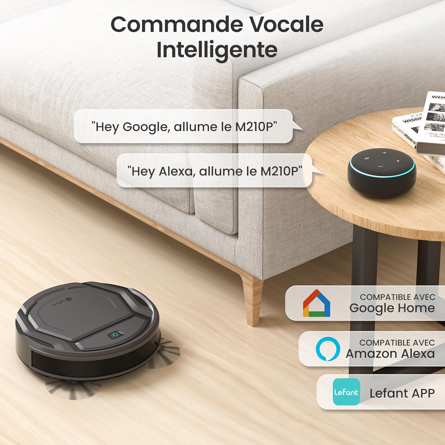 Lefant Aspirateur Robot, Robot Aspirateur 4500Pa Puissance d'Aspiration, Évitement Précis des Obstacles, Anti-Enchevêtrement Idéal pour Les Poils d'animaux, Cheveux et Sols Durs,Contrôle par App/Alexa