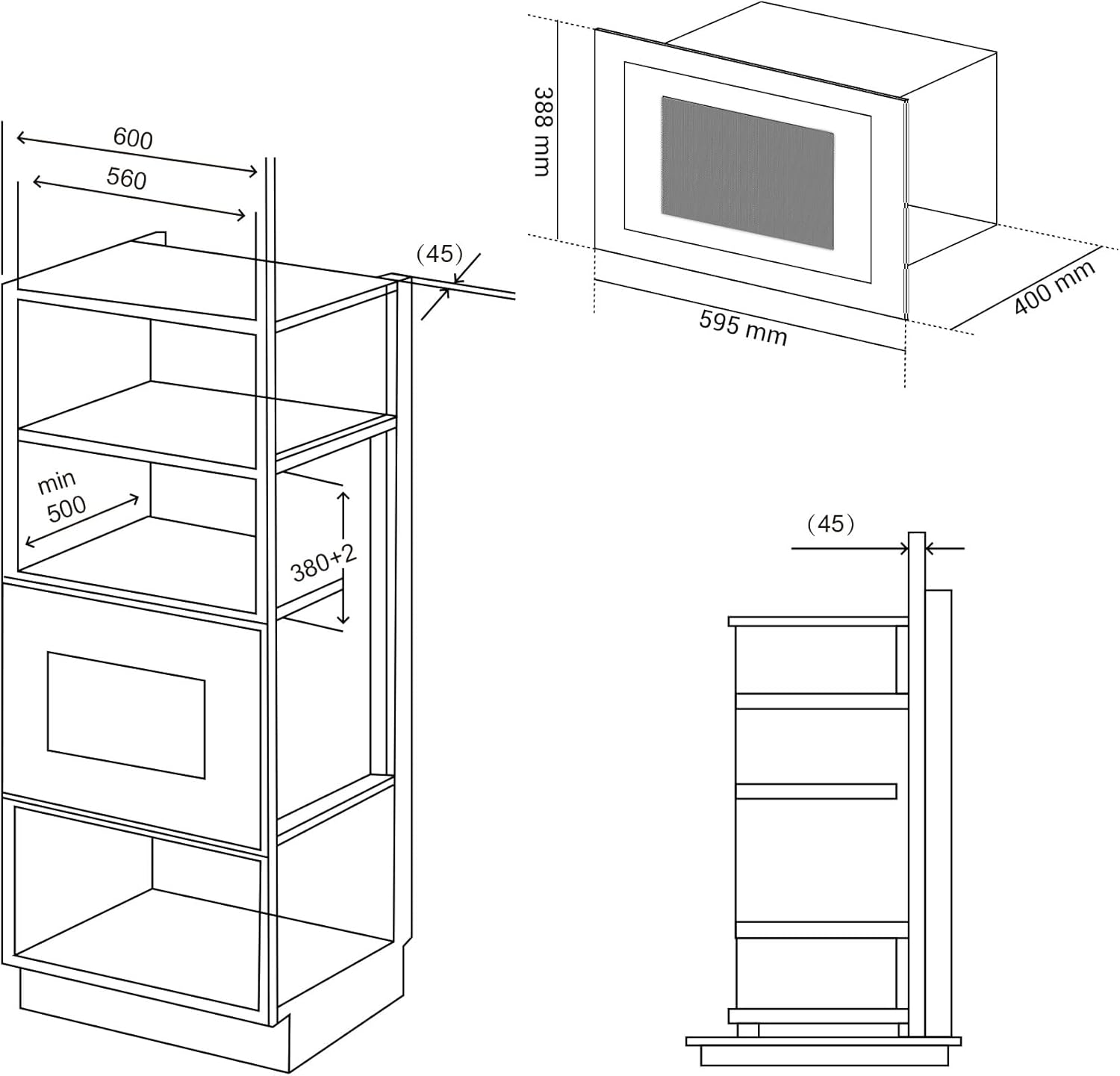 Smad Four à Micro-ondes Encastrable 20L, Micro Ondes Combiné, 8 Niveaux de Puissance en Micro-Ondes 800W et Gril 1000W, Décongélation Intelligente, 8 Menus Automatiques, Minuterie jusqu'à 95min, Noir