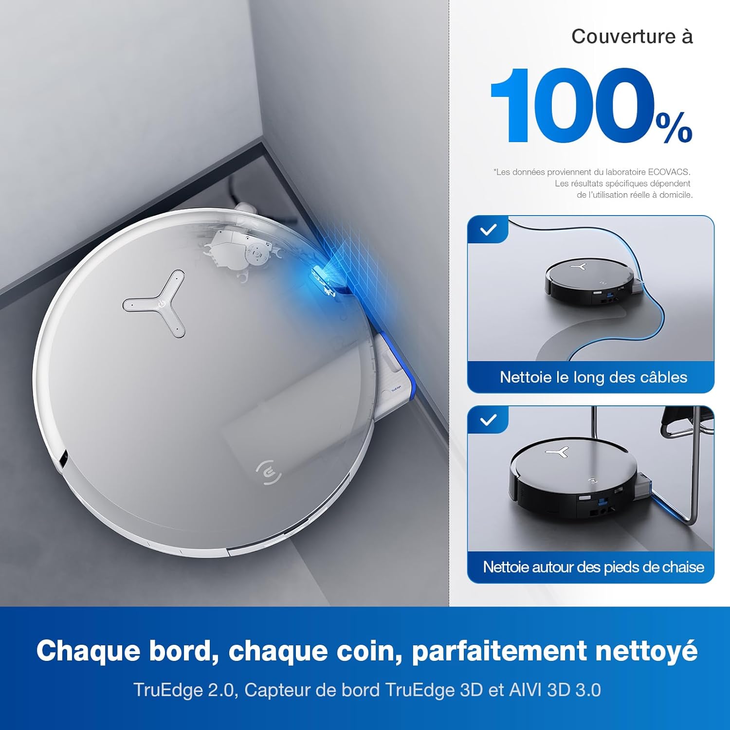 ECOVACS X8 PRO OMNI Robot Aspirateur Laveur avec Station Tout-En-Un, Puissance 18000Pa, Nettoyage Automatique Instantané OZMO ROLLER, Nettoyage à l'eau chaude 75℃, Ajout Solution Nettoyage Automatique