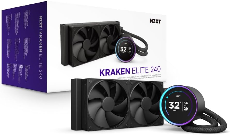 NZXT Kraken Elite 280 RGB - Refroidisseur de liquide CPU AIO - Radiateur 280mm - Ventilateur F280 RGB - IPS LCD 2,72 personnalisable - Turbine Pump - LGA 1700 1200 115X 1851 / AM5 AM4 - Noir
