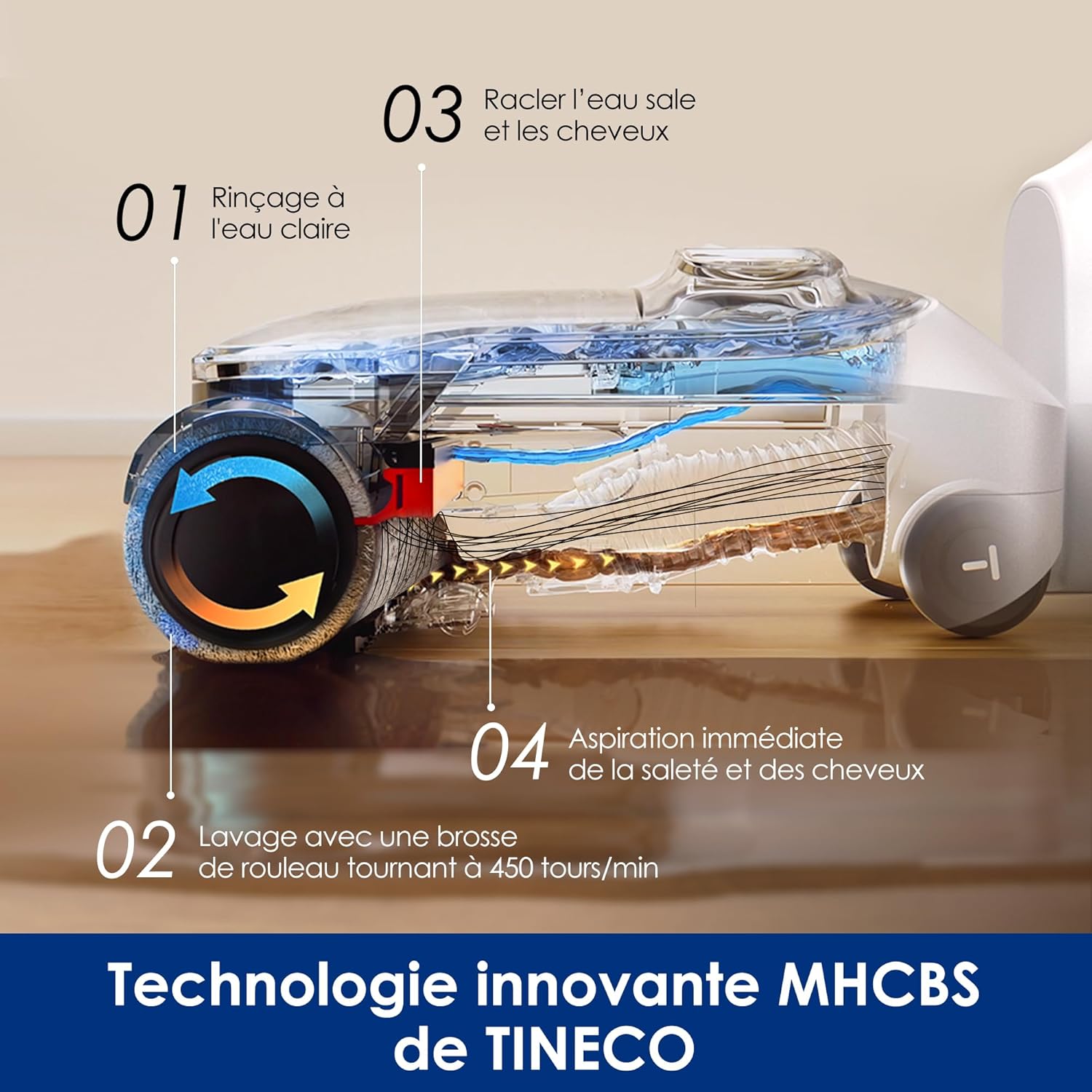 Tineco Floor One Stretch S6 Aspirateur Eau et Poussière Laveur de Sols, Conception Plate à 180°, Hauteur compacte de 13 cm, Auto-Nettoyage Flashdry à 70℃ en 5 Min, Nettoyage des Bords sur Trois Faces