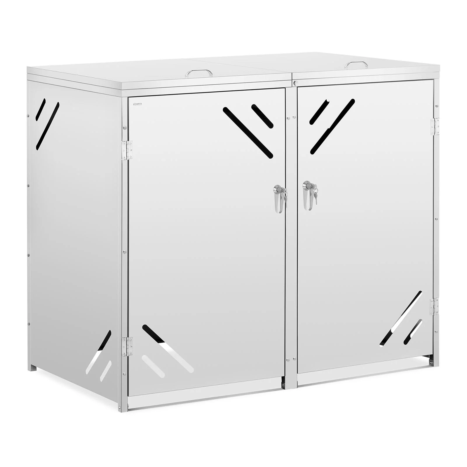 Range-poubelle cache-poubelle simple abri extérieur (240litres, fentes d'aération diagonales, inox, verrouillable, couvercle avec ressort à gaz) 14_0006043