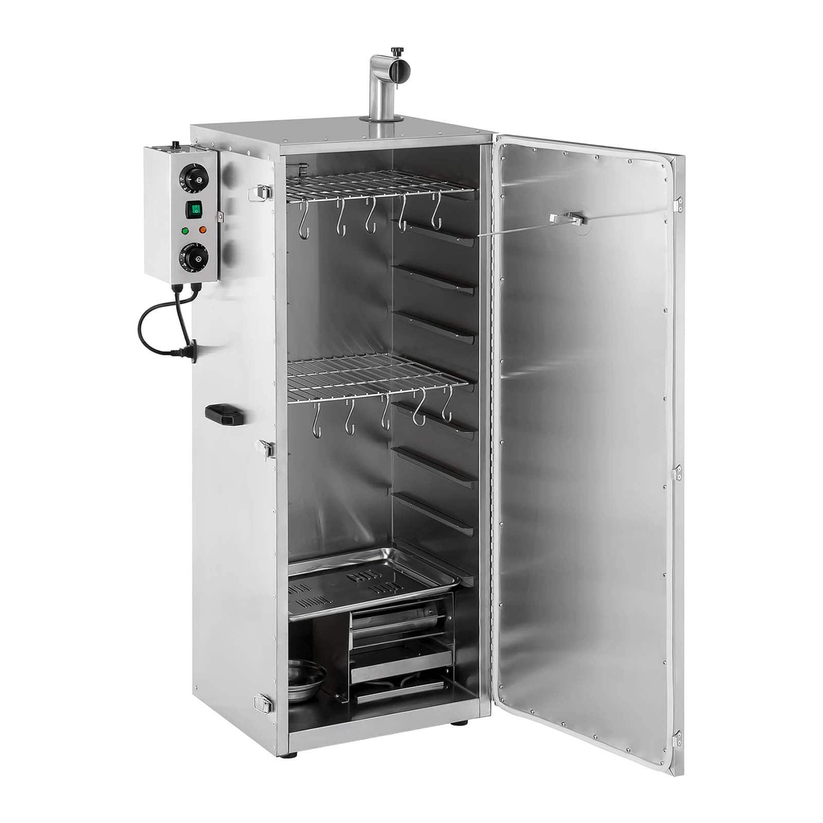 Fumoir professionnel à viande poisson chaud froid armoire inox volume 147 litres minuterie 0 - 120 min puissance 1 000 watts matériau acier inoxydable 0 - 100 °c 14_0003972