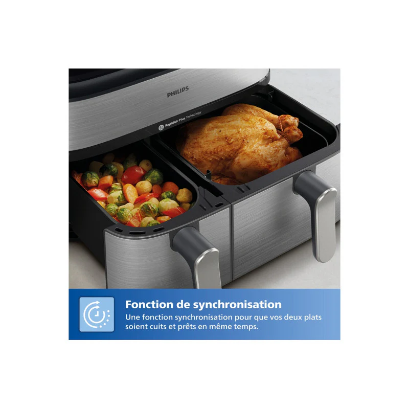 Friteuse Sans Huile   Airfryer Na555 00 Série 5000 Double Panier 9l Philips