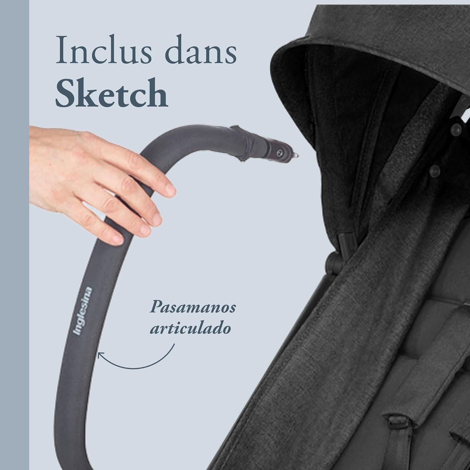 Inglesina Sketch Poussette Légère et Compacte, Bleu, Confortable, jusqu'à 17kg, Pliage à une main, UPF 50+