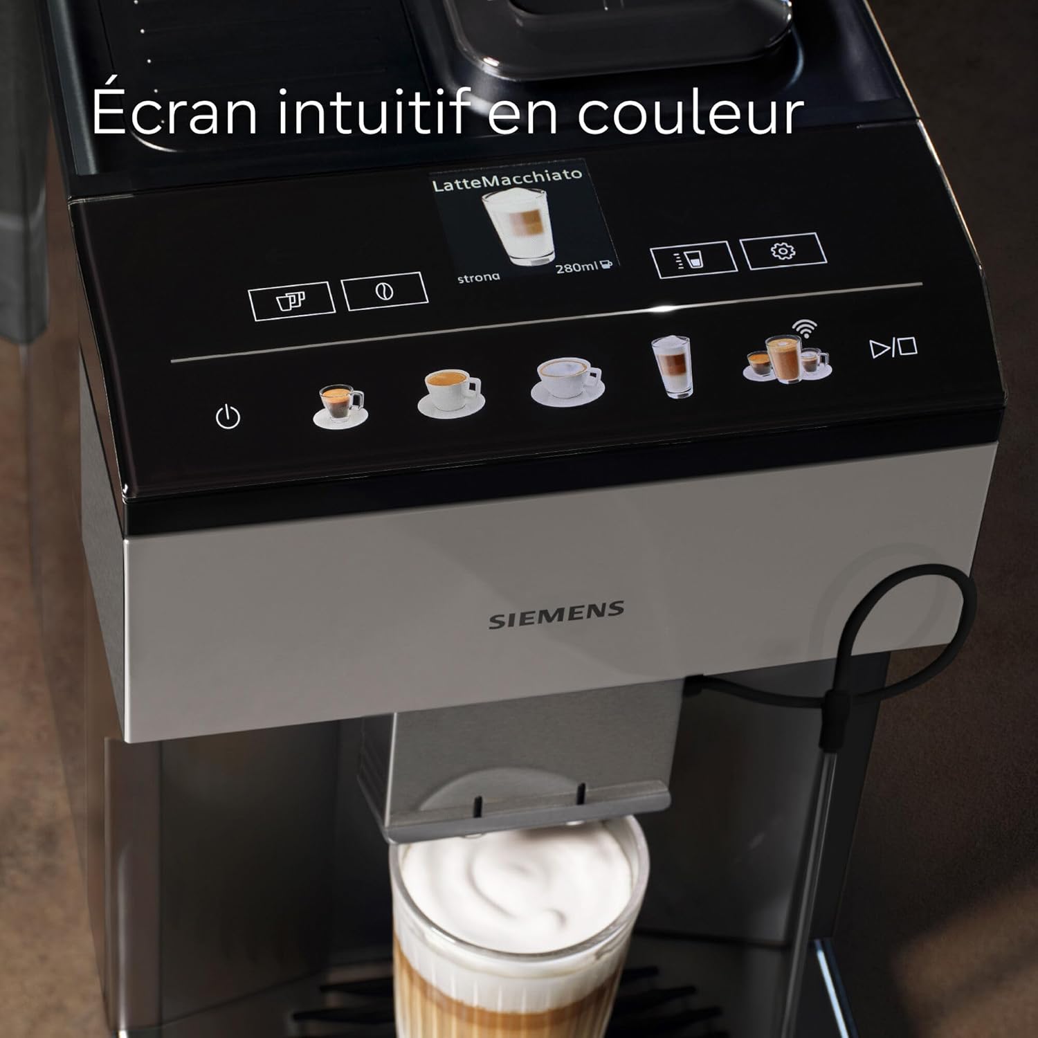 SIEMENS, machine à café tout automatique, EQ.500 integral, aromaDouble Shot, système autoMilk Clean, ceramDrive, affichage coffeeSelect, oneTouch DoubleCup, Noir saphir métallique, TQ505R09