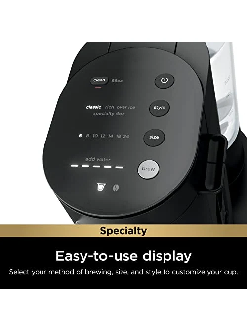 Ninja Pod & Grounds Specialty Single-Serve Coffee Maker, K-Cup Pod Compatible, Brews Grounds, Compact Design, Built-In Milk Frother, 56-oz. Reservoir, 6-oz. Cup to 24-oz. Mug Sizes, Black, PB051