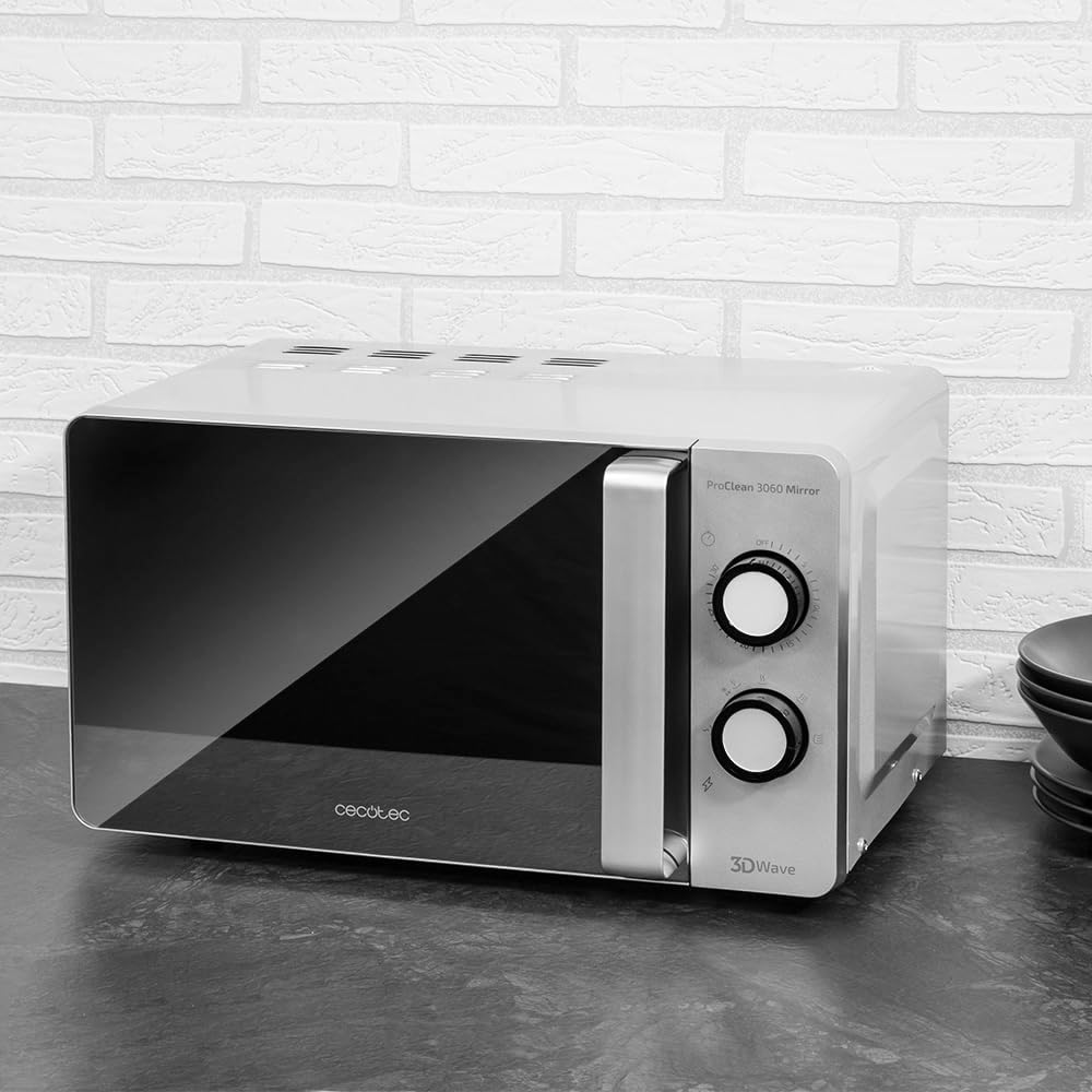 Cecotec Four à micro-ondes ProClean 9110 FullINOX avec grill 1000 W, 30 litres, 5 niveaux de puissance, 8 programmes, minuterie de 60 minutes, revêtement Ready2Clean, design avant miroir