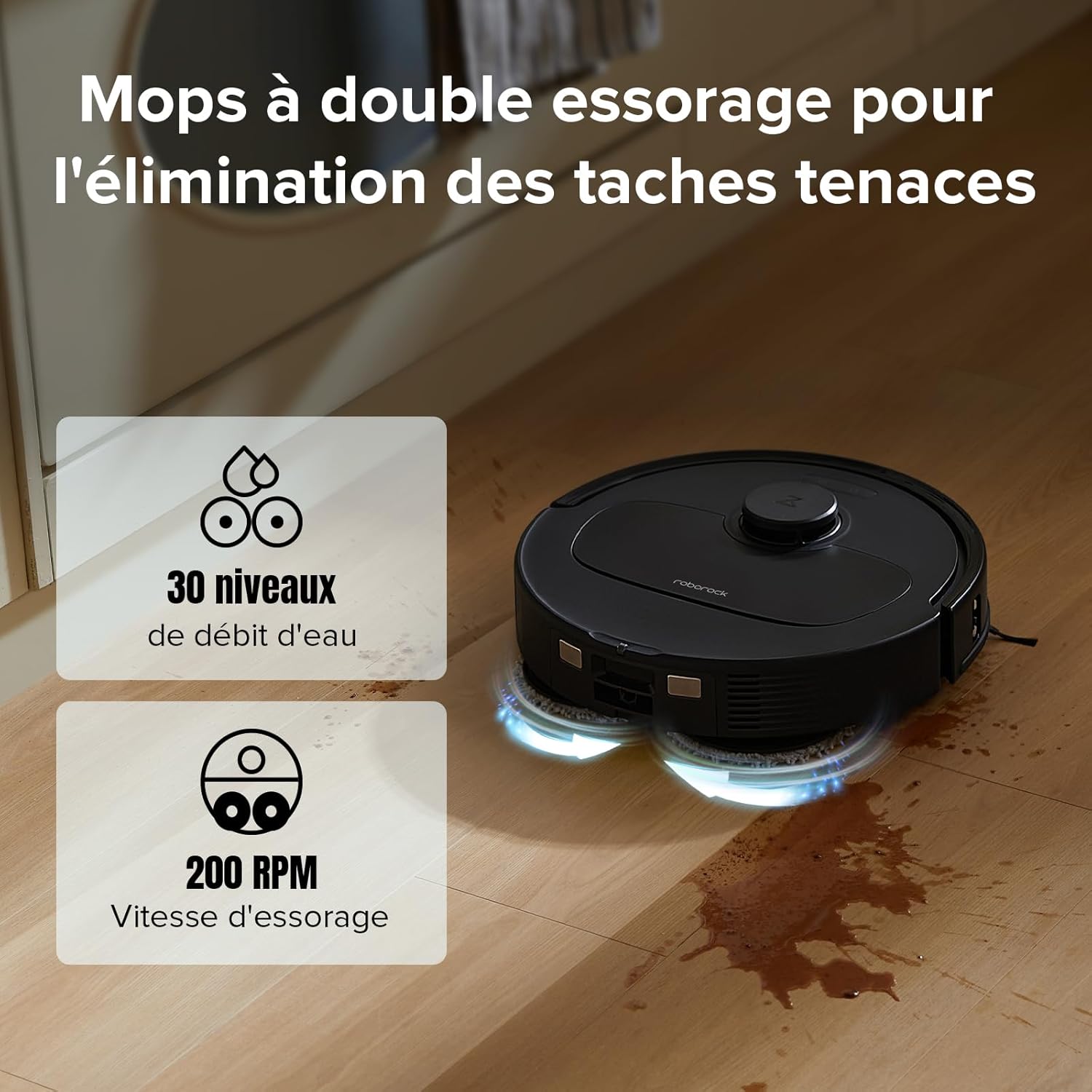 roborock Qrevo S Set Aspirateur Robot Laveur, 7000Pa HyperForce, Double Serpillière Rotative 200 tr/min & Relevable 10mm, Station Multifonctionnelle, 3D Cartographie, Reactive Tech, Contrôle APP, Noir