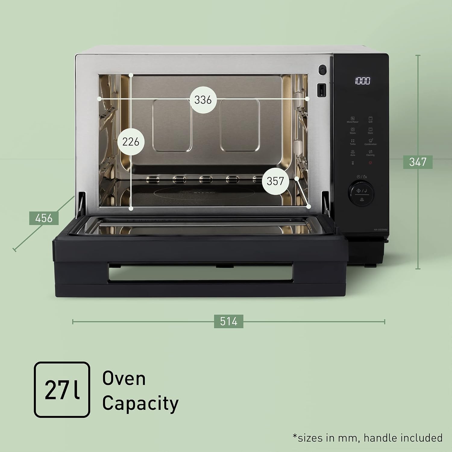 Panasonic NN-DS59NMETG Four à micro-Ondes Combiné 4-en-1 avec Gril, 27 Litres, 1000W, Cuisson à Deux niveaux, Capteur Genius, 32 Programmes Automatiques, Plateau Gril, Nettoyage Facile, Noir