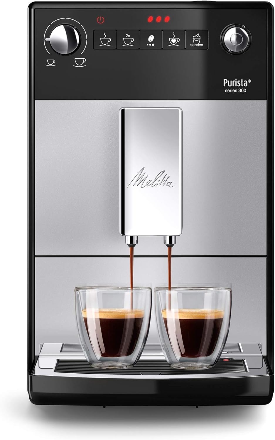 Melitta Purista Argent, Machine à Café à Grains avec Broyeur et Système d'Extraction des Arômes, Silencieuse, Mode 1 à 2 Tasses, Cafetière Expresso 1L, Automatique, F230-101
