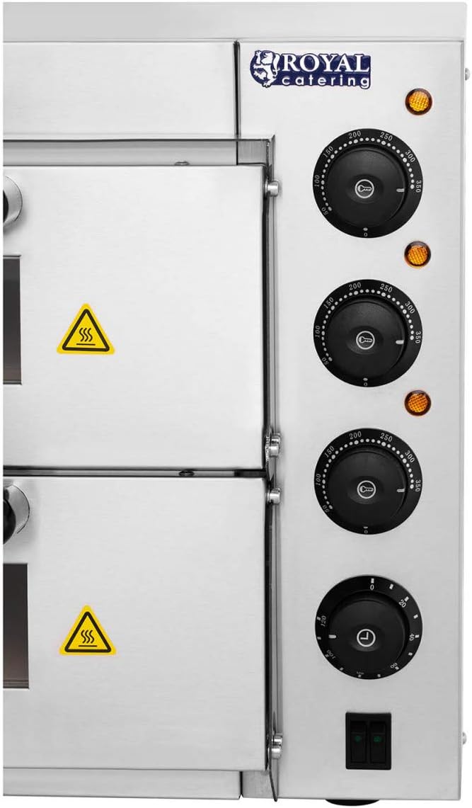 Royal Catering Four à Pizza Electrique RCPO-3000-2PS-1 (2 chambres de cuisson, chaleur réglable séparément, 2 base en chamotte 40x40x1,5cm, fonction minuterie jusqu'à 120 min)