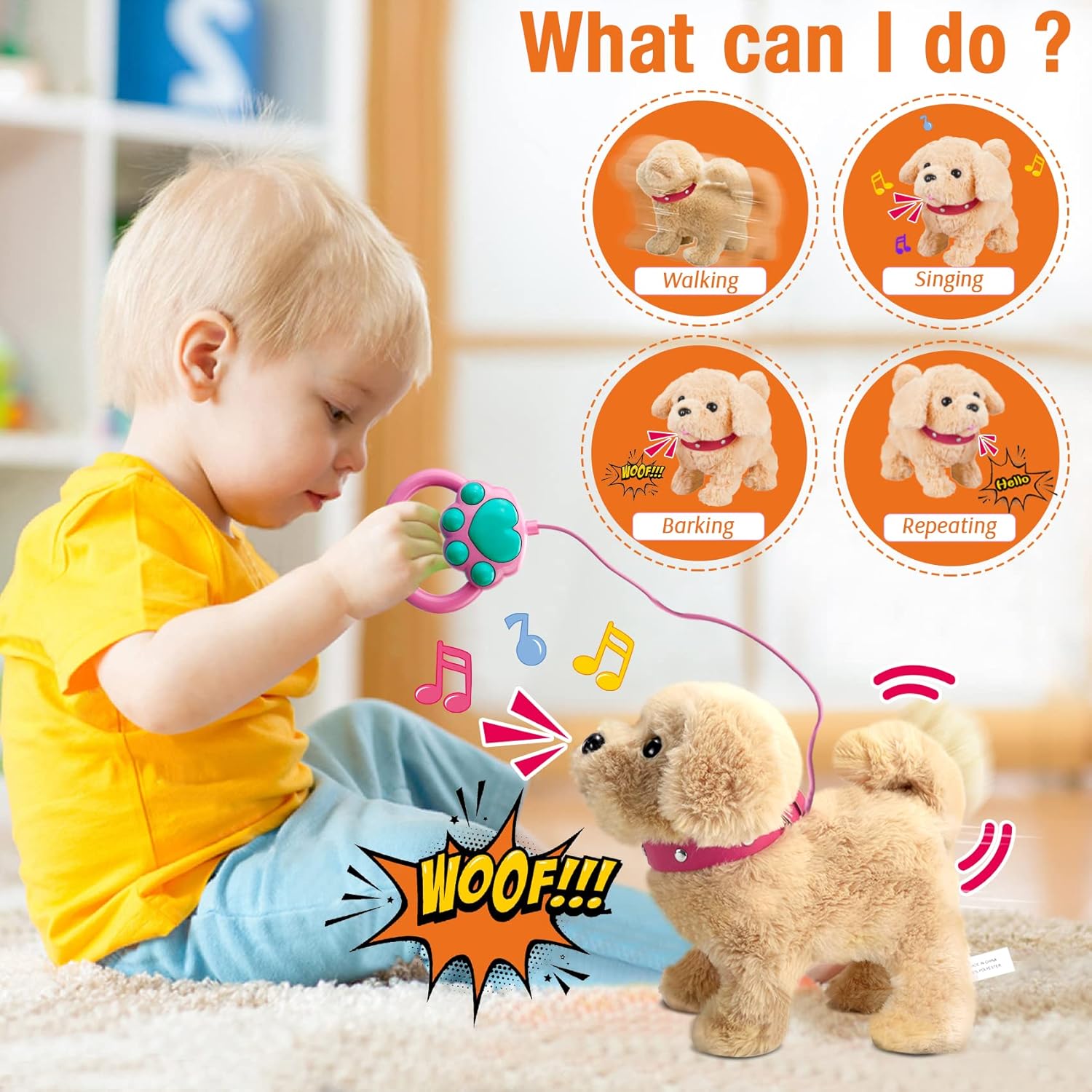 Jouets pour Chiens de Marche, Chiens électroniques interactifs pour Animaux de Compagnie, Marche Parlant aboyant répétant Le Chant Chiot Jouet Cadeaux pour 2 3 4 Ans Filles garons Enfants