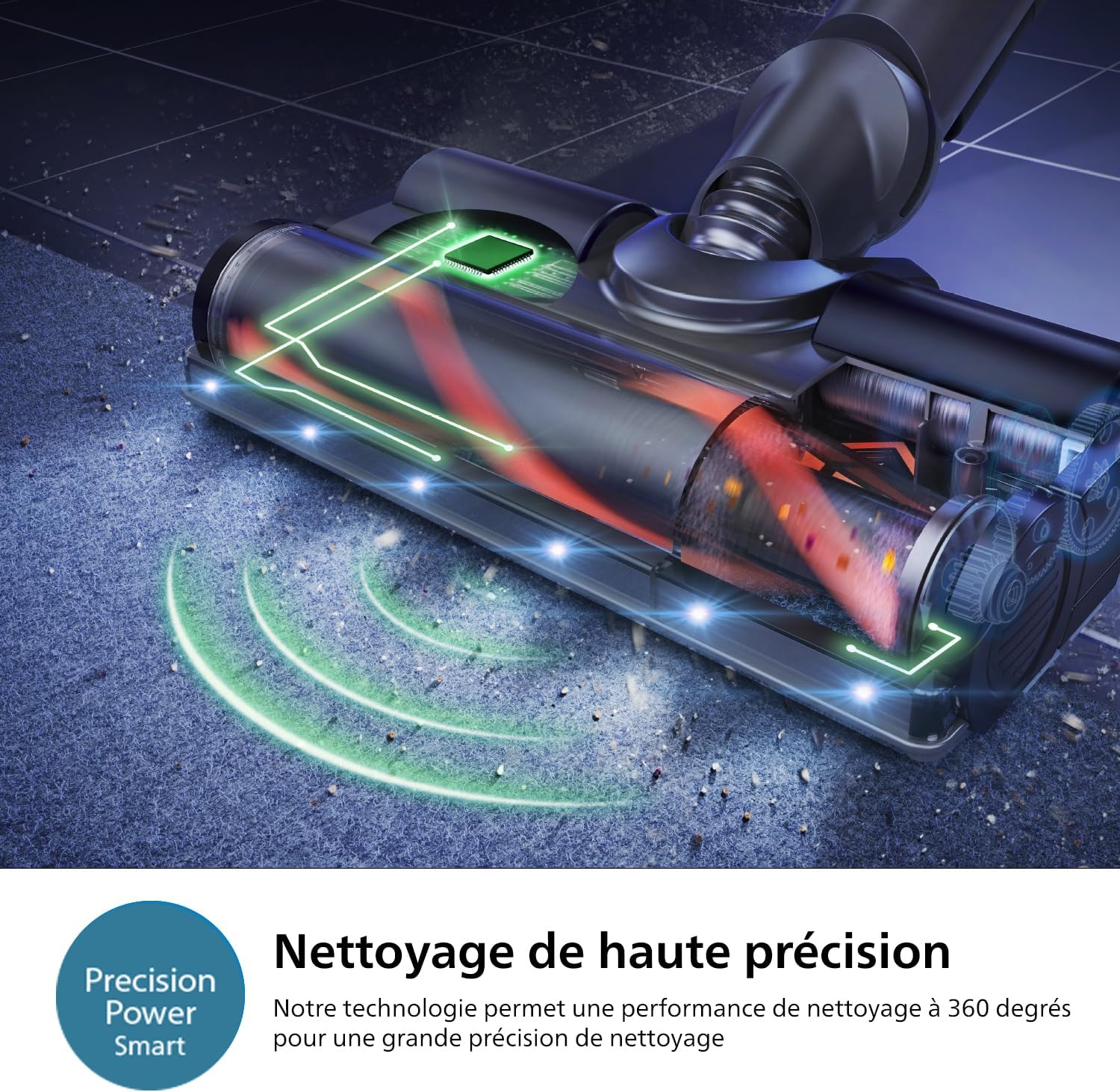 Philips Aspirateur sans fil Aqua 7000 Series, Moteur digital, PowerCyclone 12, Eclairage LED, Module Aqua amovible, Autonomie de 80 min, Inclus 2 accessoires, Bleu (XC7053/01)