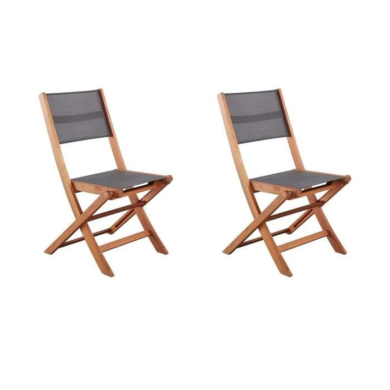 2 chaises de jardin en bois d'acacia et assise textilene - 50 x 57 x 90 cm - gris Youdoit