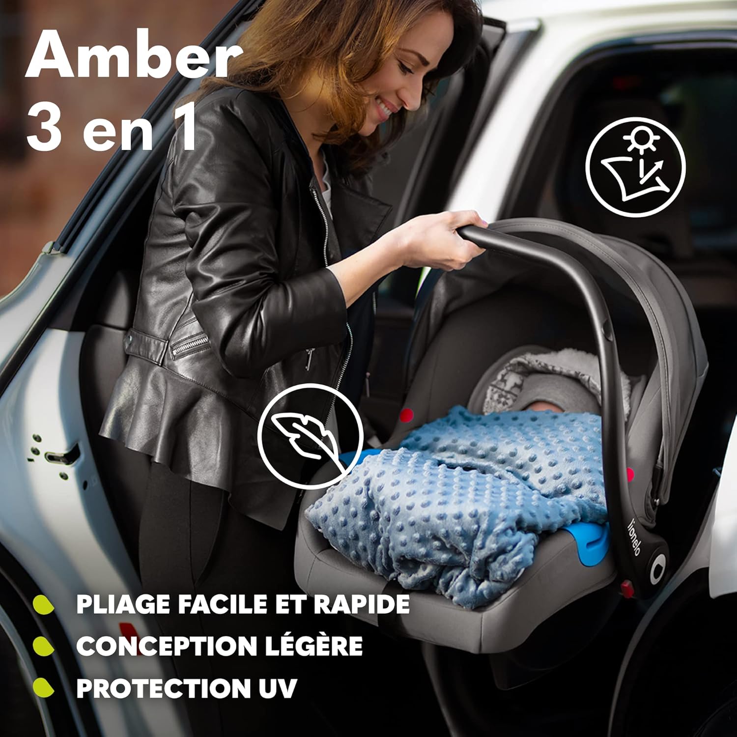LIONELO Amber 3 in 1 poussette multifonctionnellle, landau, ensemble poussette avec siège sport et nacelle fixe, sac, moustiquaire, couvrir, feuille de pluie mit siege auto