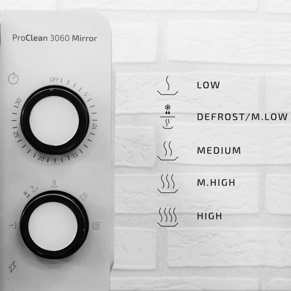 Cecotec Four à micro-ondes ProClean 9110 FullINOX avec grill 1000 W, 30 litres, 5 niveaux de puissance, 8 programmes, minuterie de 60 minutes, revêtement Ready2Clean, design avant miroir