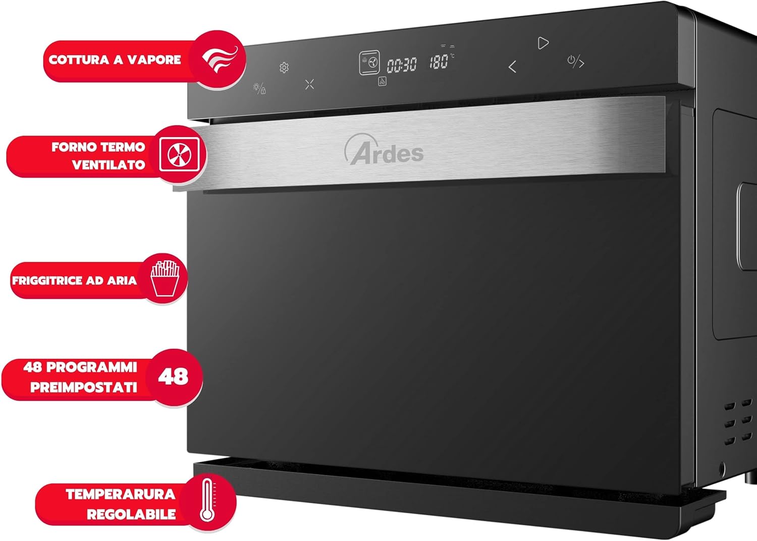 ARDES - AR6440VD Four électrique ventilé Capacité de 31 litres avec lumière interne 9 fonctions de cuisson minuterie double vitrage avec accessoires MIST 400, Noir