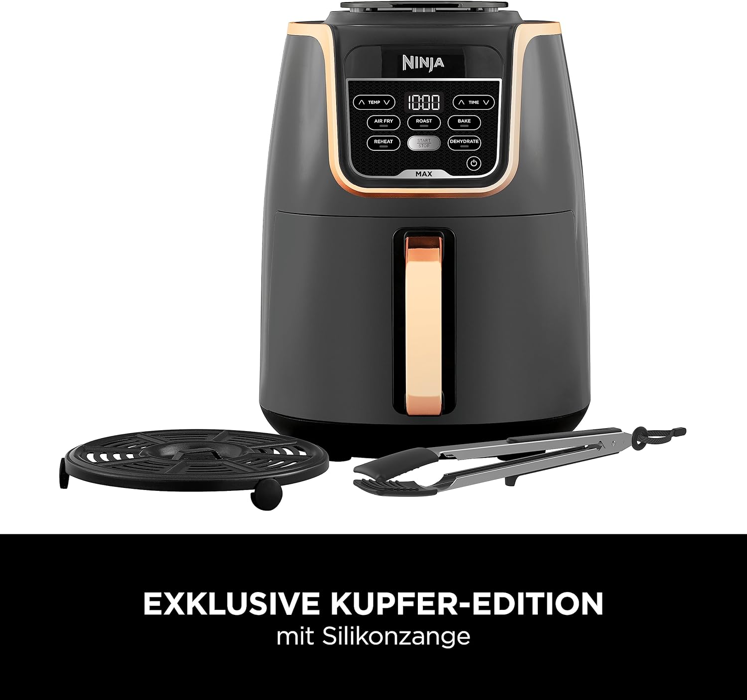 Ninja Foodi FlexDrawer Dual Zone Heißluftfritteuse, Airfryer mit 10,4-Fach und herausnehmbarem Trenner, Antihaftbeschichtung, spülmaschinenfester Korb, 7-in-1, Schwarz & Kupfer, AF500EUCP
