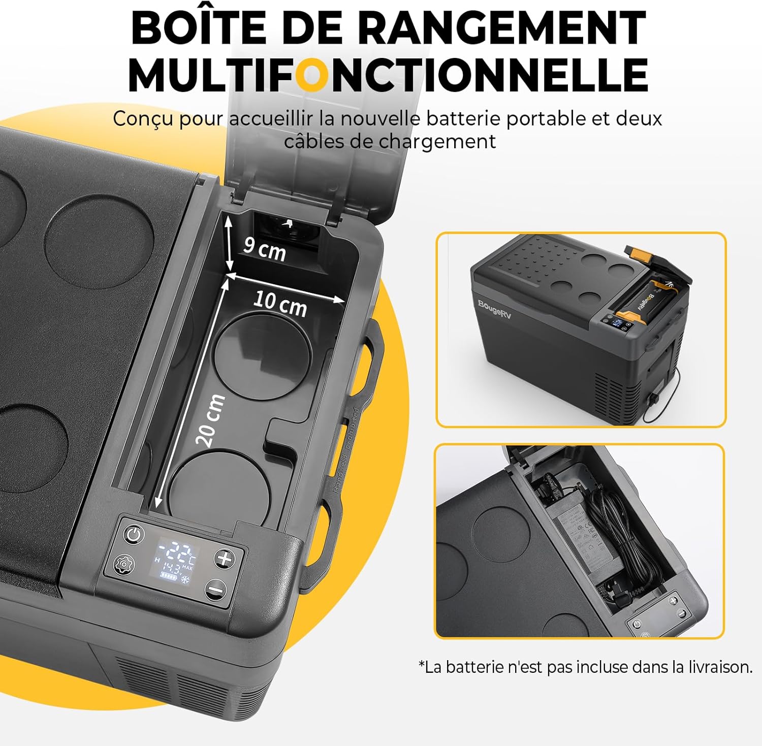 BougeRV CRPRO Glacière à Compression, Frigo Voiture 20 litres(-22℃~10℃), 12/24V DC &110-240V AC Glaciere Voiture, Frigo Compression 12v, pour voiture, camping, voyage