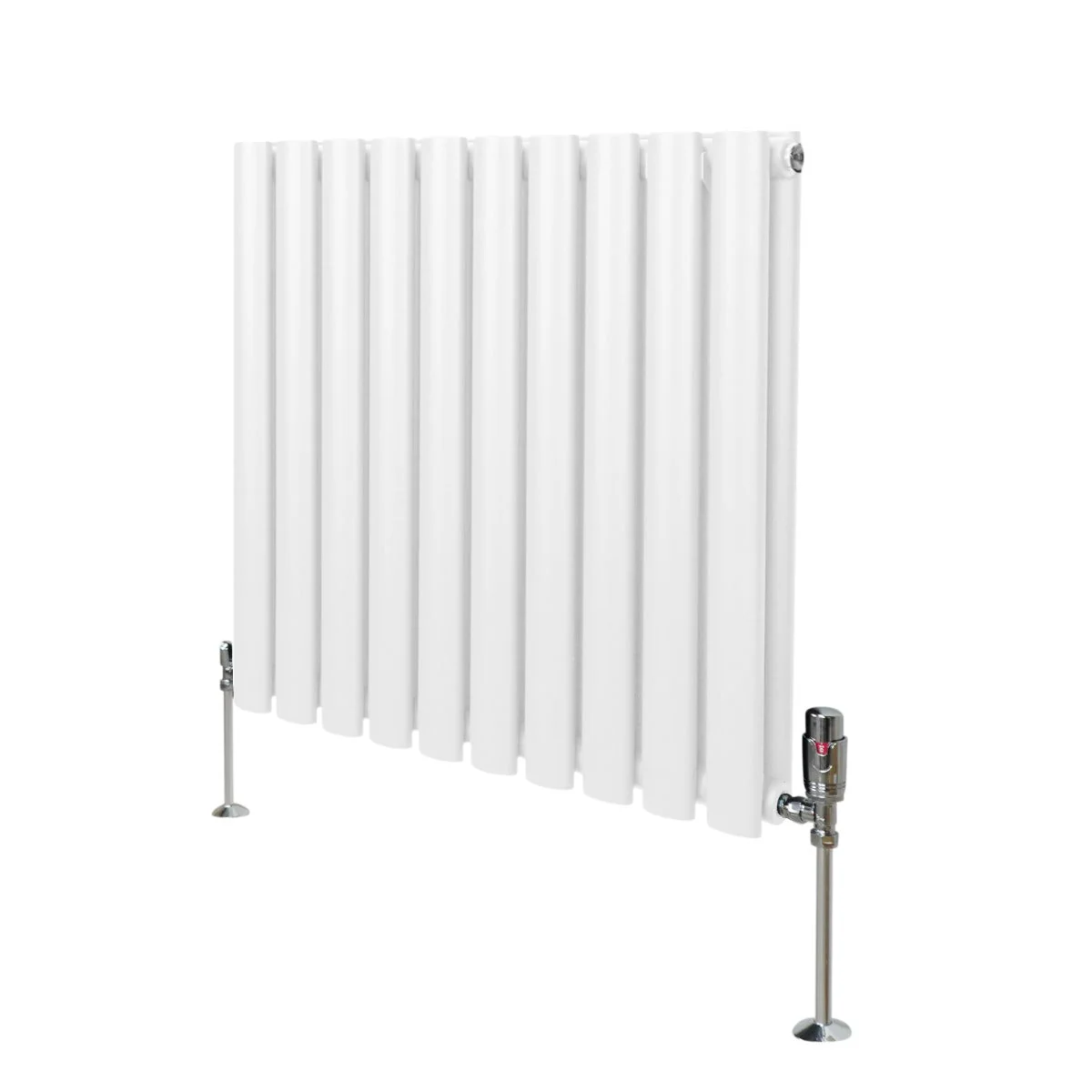 Radiateur à Colonne Ovale & Robinet Thermostatique Chromé - 600mm x 600mm – Blanc Monstershop