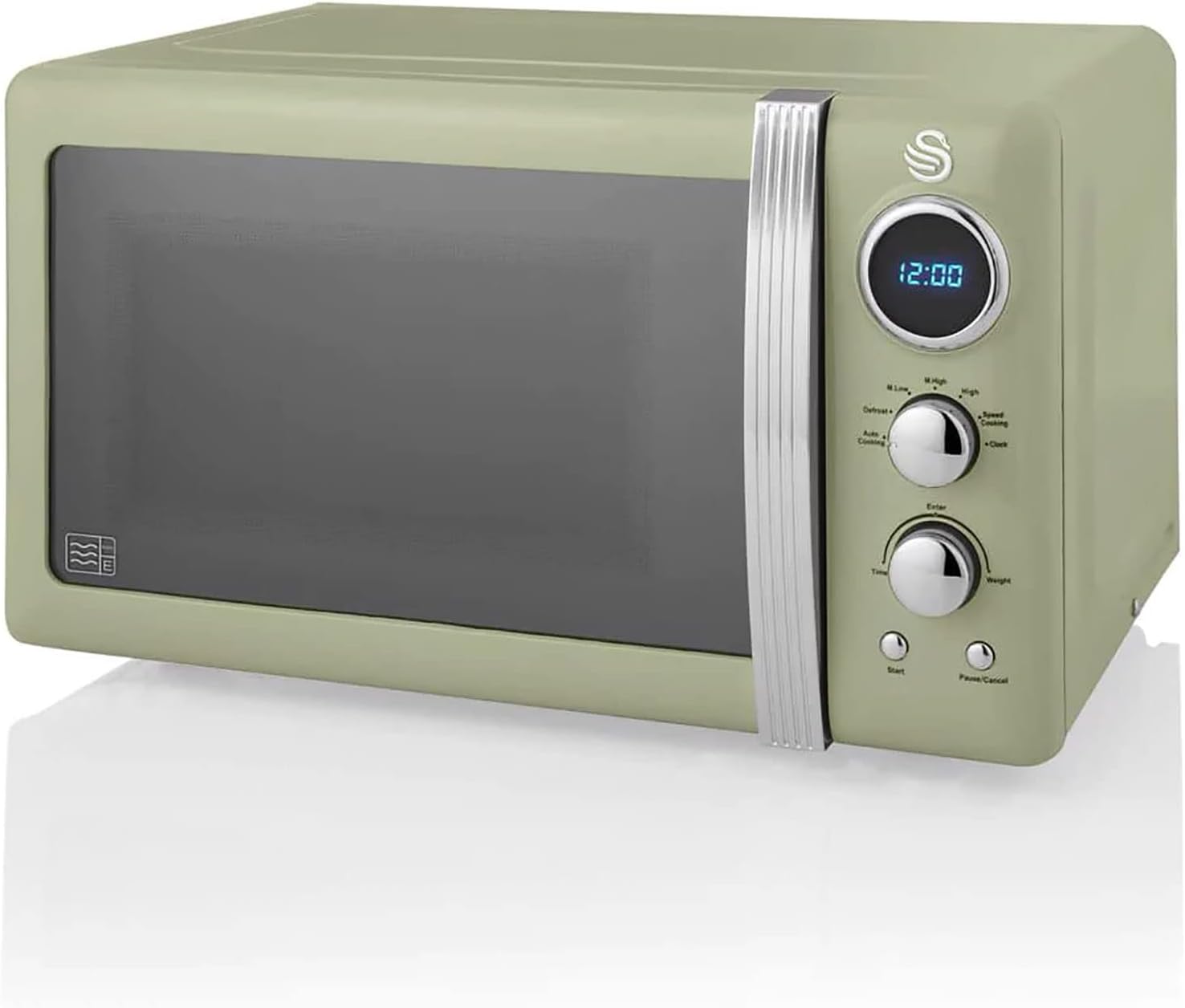 Swan Retro Ensemble Petit-Déjeuner, Bouilloire 1,8 L, Grille-Pain 2 Tranches à Fente Large, Micro-Ondes Numérique 20L, 6 Niveaux de Puissance, Minuteur, Porte Miroir, Design Vintage, Vert