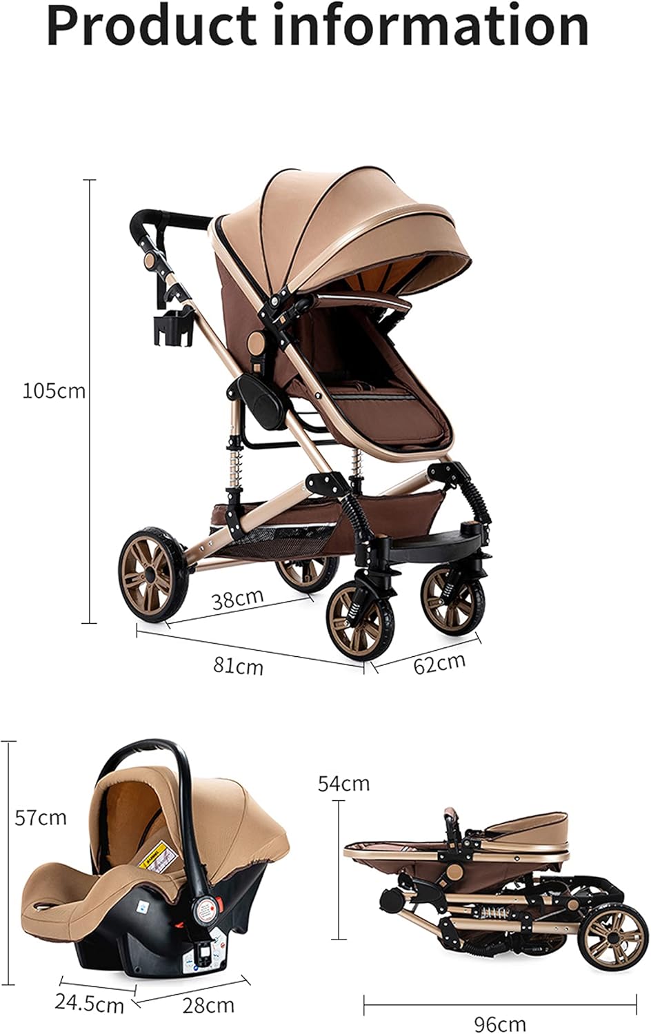 NADDLILY Poussette 3 en 1, Poussette Bebe avec Conception Portable Pliable en Un Clic, Pousette 3 en 1 avec Poussée Réversible Bidirectionnelle, Poussette Canne avec Accessoires (V9 Black)