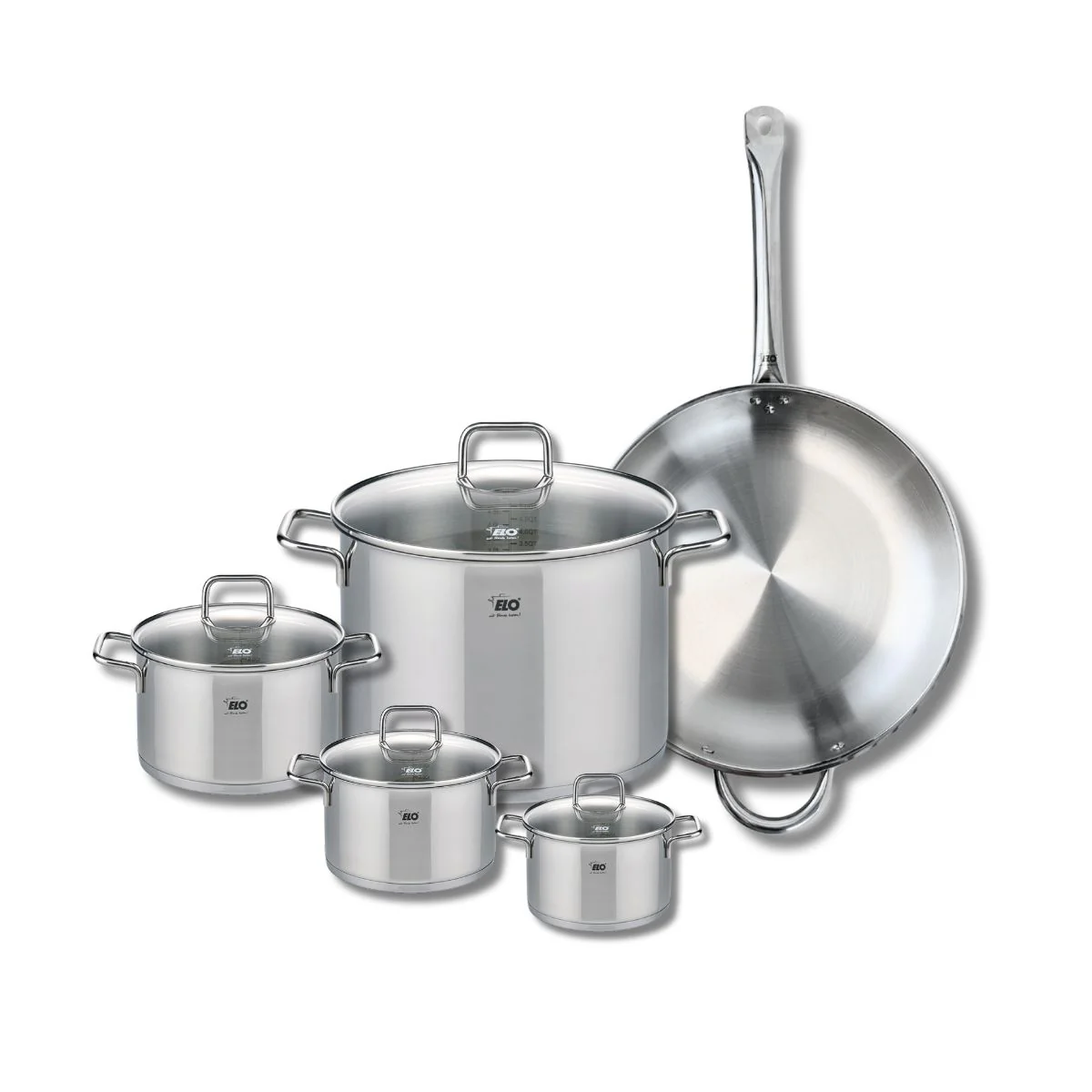 Set de 1 Poêle de cuisson 32 cm et 4 faitouts 12, 14, 16 et 26 cm Elo Profi Citrin Elo