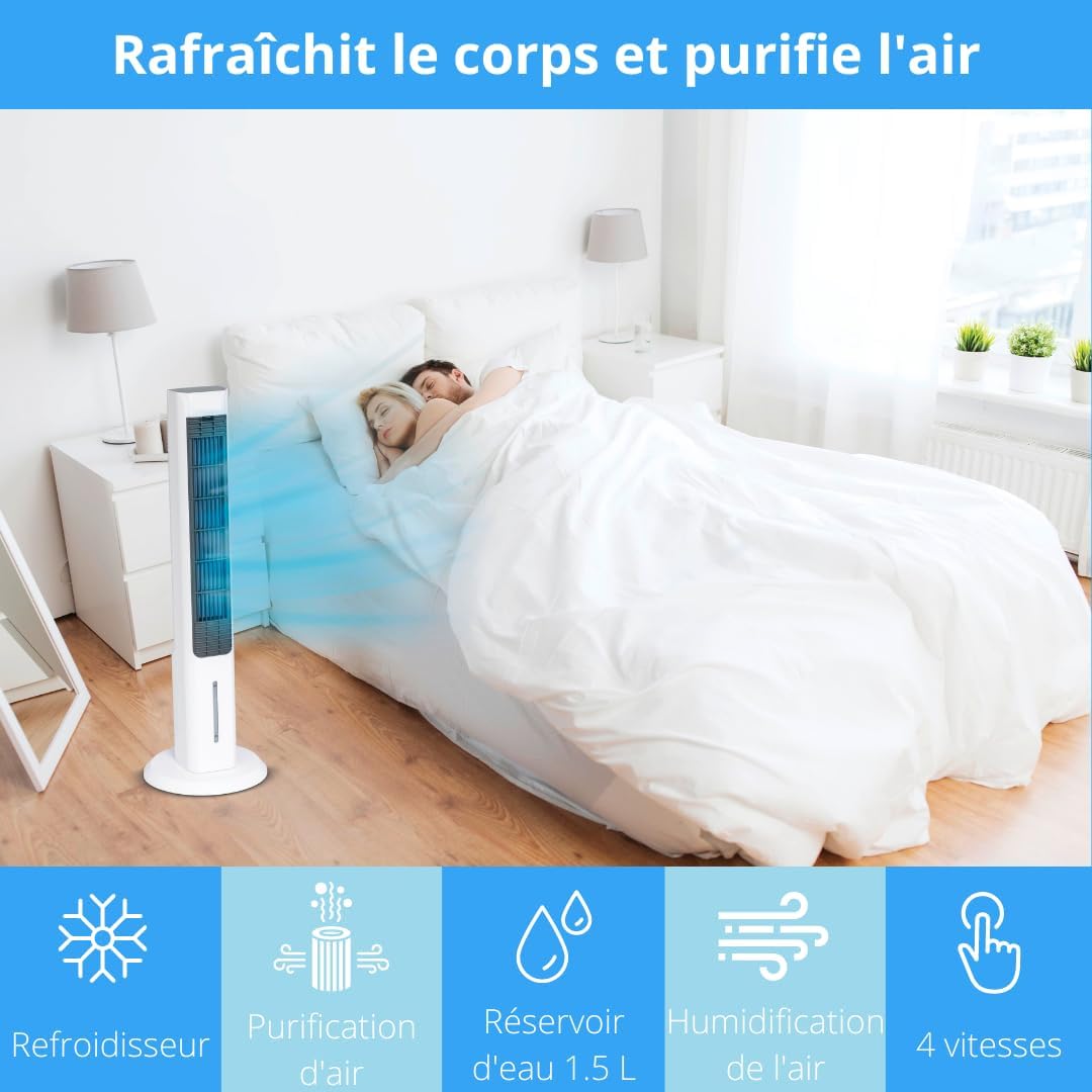 ARTIC AIR POWER TOWER climatiseur mobile 3 niveaux - VENTEO – Refroidisseur par évaporation jusqu'à 12heures de refroidissement – Réservoir 1.5L