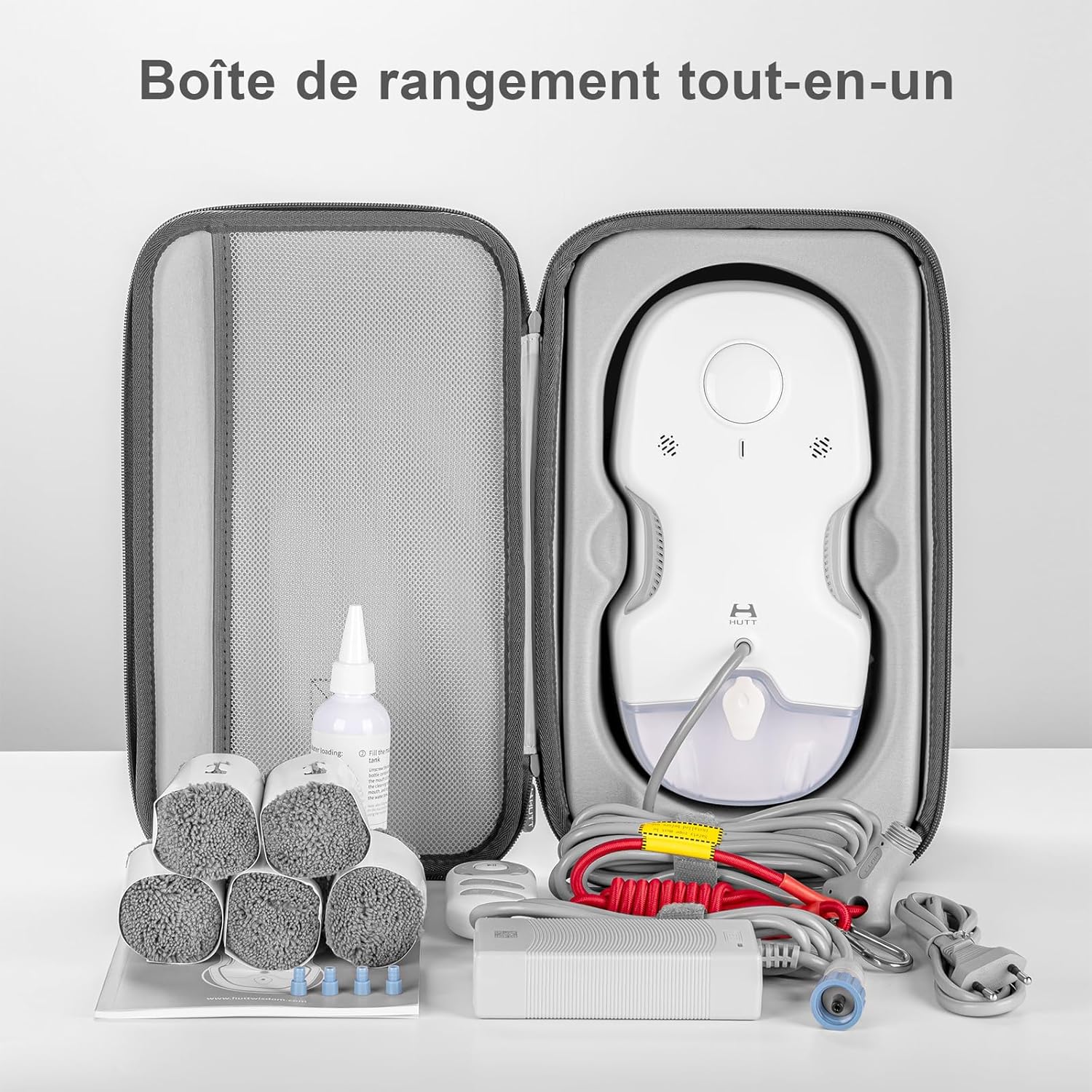 HUTT DDC55 Robot Nettoyeur Vitre, Robot Laveur de Vitre Automatique, Système de Sécurité, Navigation Intelligente, Télécommandé, pour Toutes Les Surfaces Lisses, avec 12 Chiffons