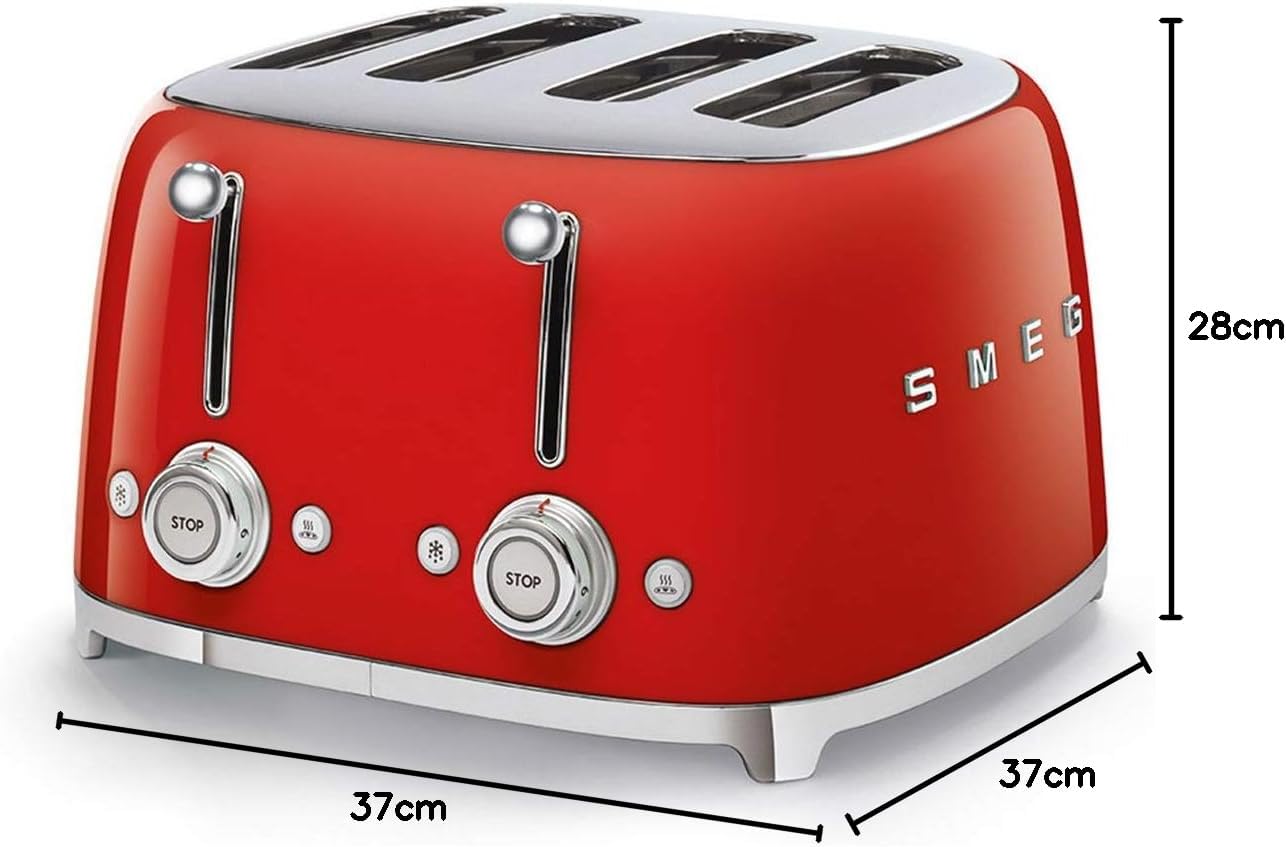 Smeg, Grille-pain 4 Tranches TSF03BLEU, 4 Fentes 36 mm, 6 Niveaux de Brunissage, Fonction Chauffage, Décongélation et Bagel, Éjection Automatique du Pain, 2 Ramasse Miettes, 2000 W, Noir