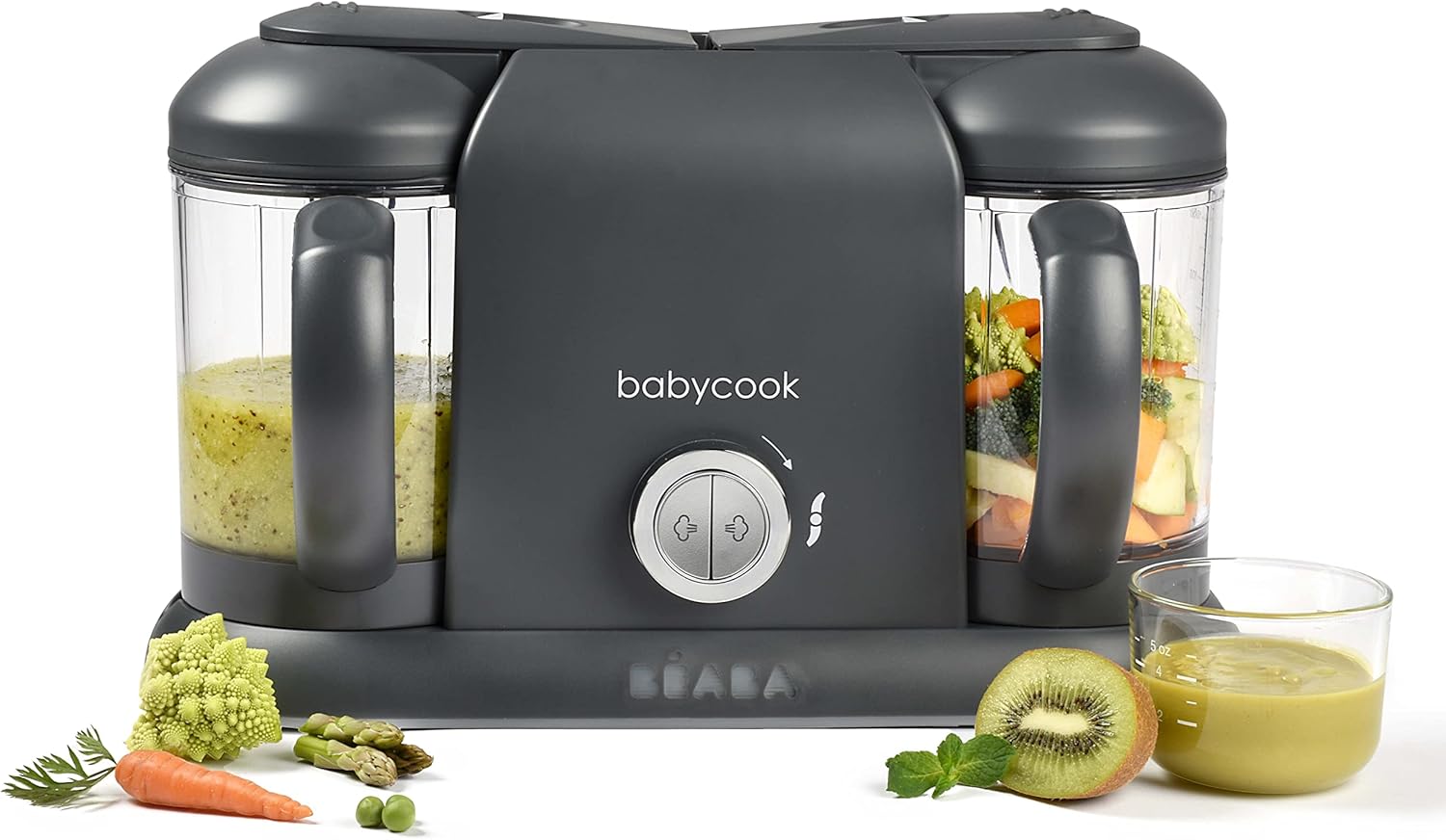BÉABA, Babycook Duo Robot Bébé 4 en 1 Mixeur-Cuiseur, Cuisson Vapeur rapide 15min , Diversification alimentaire, Petits pots bébé maison, Contenance XXL 2200 ml, Noir