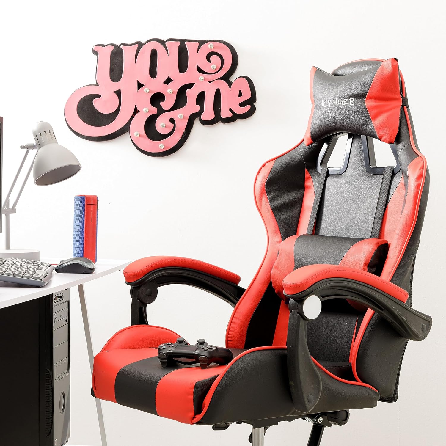 Baroni Home Chaise de Gaming, Chase de Jeux Ergonomique Chaise de Bureau avec Confortable Dossier réglable, Appui-tête et Soutien Lombaire, Blanc