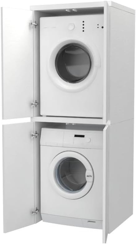 VE.CA Meuble lave-linge, sèche-linge, meuble buanderie avec portes, couleur chêne vintage, en bois, rectangulaire, colonne lave-linge et sèche-linge, fabriqué en Italie