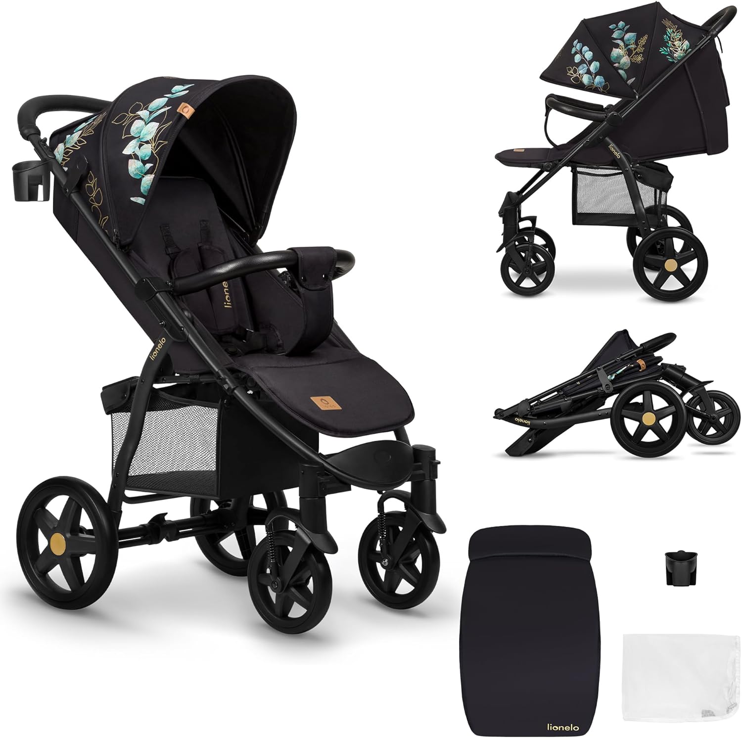 LIONELO Annet Plus poussette bebe à 22 kg, auvent avec fenêtre, roues EVA, chancelière moustiquaire porte-gobelet, réglage du dossier jusqu’à la position couchée (Dreamin, PLUS)