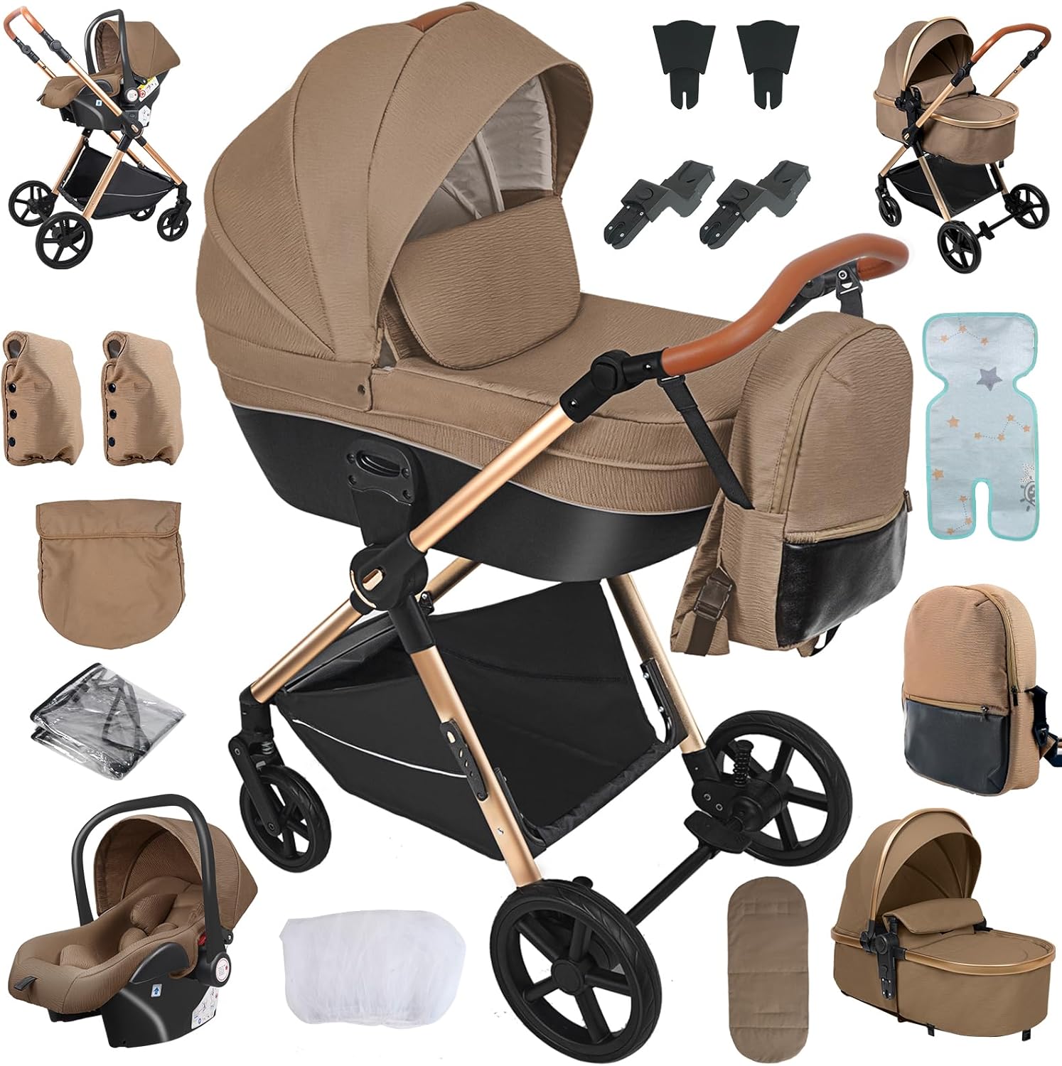 NADDLILY Poussette 3 en 1, Poussette Bebe avec Conception Portable Pliable en Un Clic, Pousette 3 en 1 avec Poussée Réversible Bidirectionnelle, Poussette Canne avec Accessoires (V9 Black)