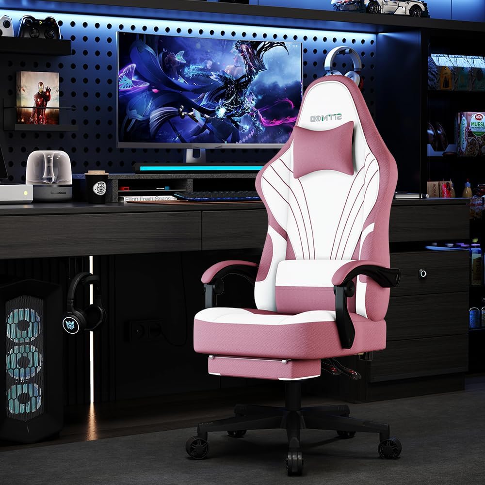 Ulody Chaise Gaming Ergonomique, Fauteuil de Bureau Pivotant, Dossier Haut, Siege Gamer avec Appui-tête et Soutien Lombaire Ajustables, Chaise de Jeu avec Repose-Pieds(Gris)