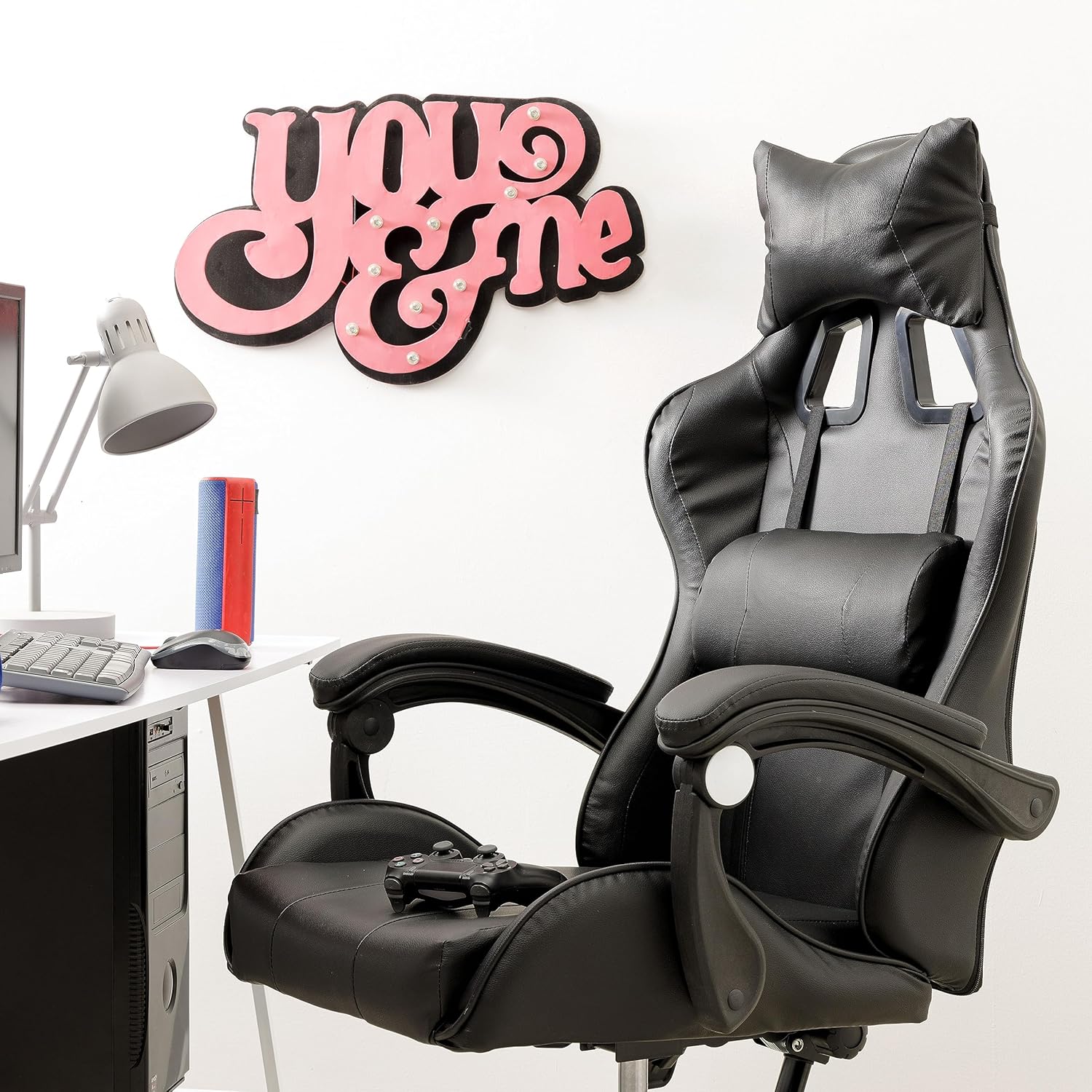 Baroni Home Chaise de Gaming, Chase de Jeux Ergonomique Chaise de Bureau avec Confortable Dossier réglable, Appui-tête et Soutien Lombaire, Blanc