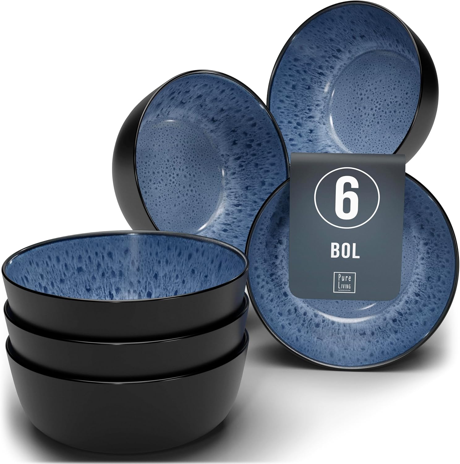 Service de Vaisselle en Grès Ibiza 36 pièces –Ensemble de Vaisselle pour 12 Personnes, Adapté au Lave-Vaisselle et au Micro-Ondes, Pure Living bleu fumé, Assiettes Service de Table