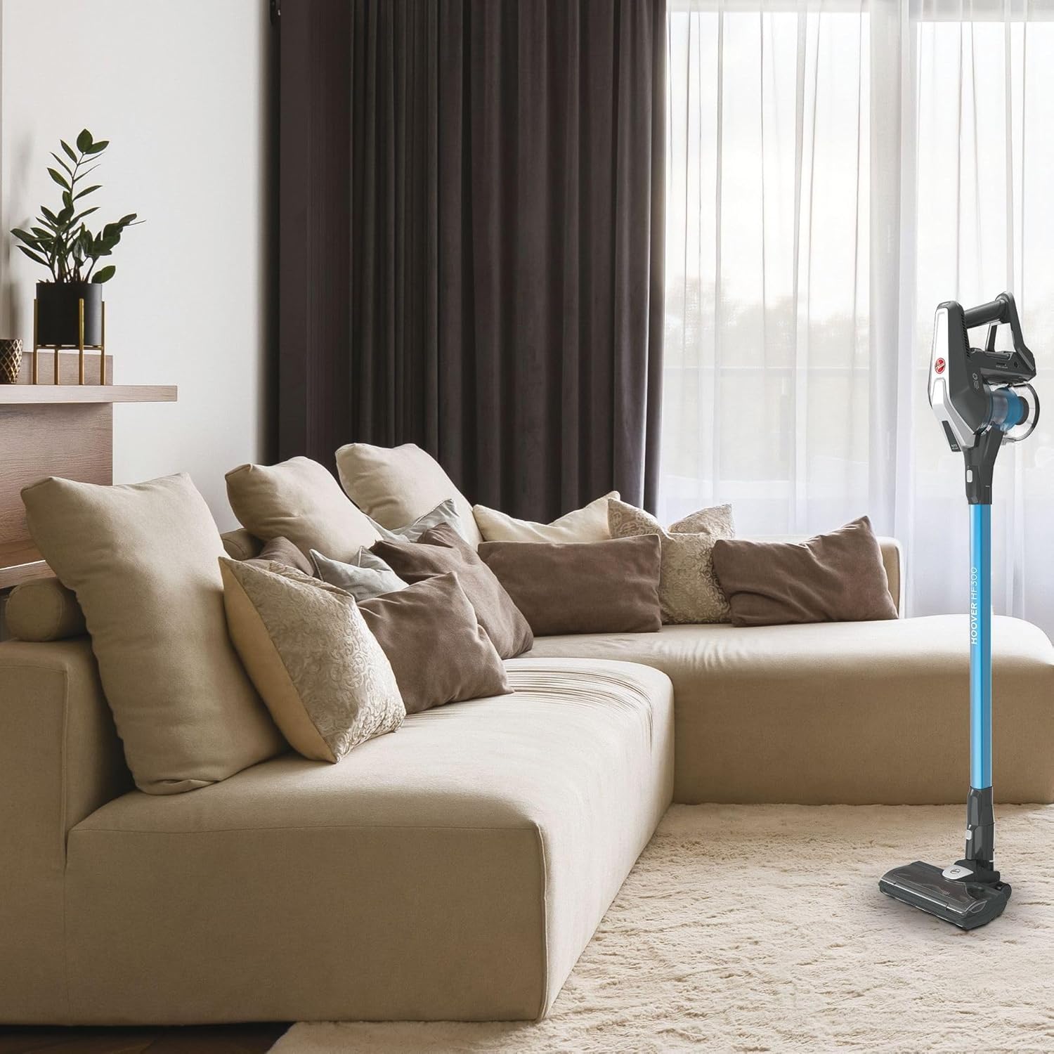 Hoover HF522STP Aspirateur Balai sans Fil Puissant, Grande Autonomie, Rangement Compact, Electrobrosse Anti-emmêlement LED, Turbobrosse Spéciale Animaux, Charge Rapide,Position Park&Go, Bleu Skyfall