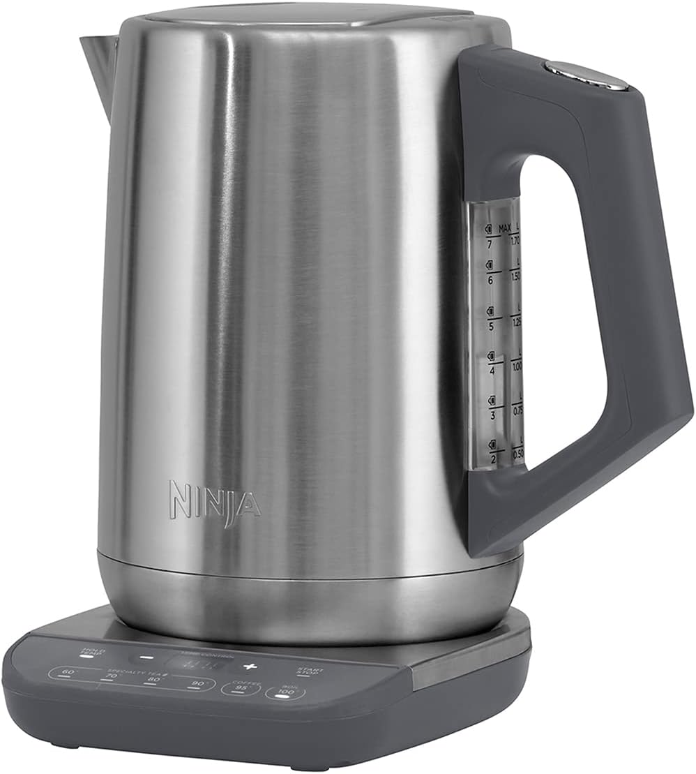 Ninja Perfect Temperature Kettle, 1.7L, with Temperature Control, LED Display, Easy to Use Kettle with Rapid Boil, Temperature Hold for Up to 30 Minutes, Gift for her / him, Stainless Steel, KT201UK