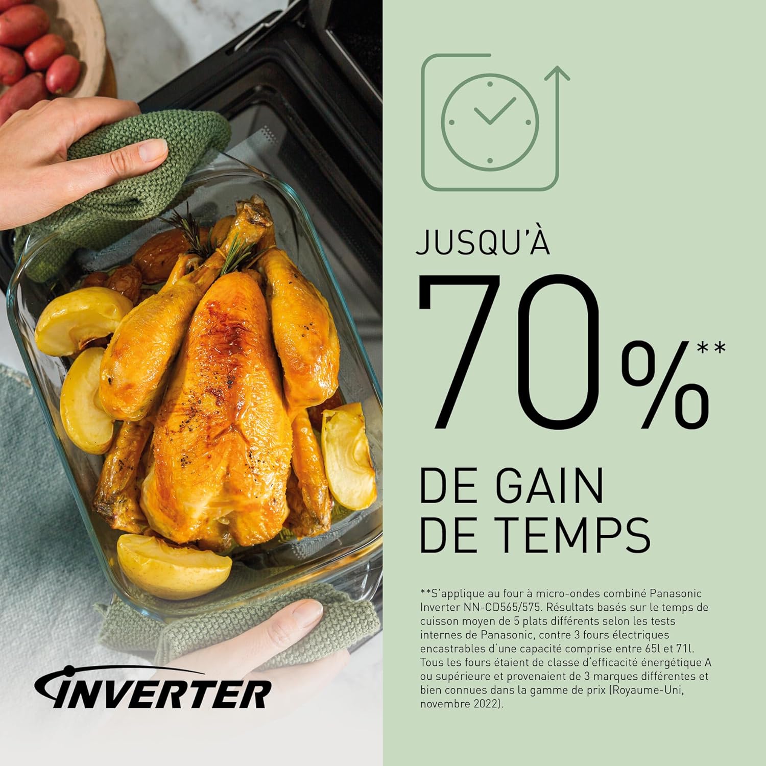 Panasonic NN-CD565BEPG - Four 3 en 1 Combiné, 27 L, Inverter, Chaleur à 100-220°C, Gril Quartz 1300W, Micro-ondes 1000 W, Plat Crispy, Plateau tournant 34 cm, Noir - Version FR