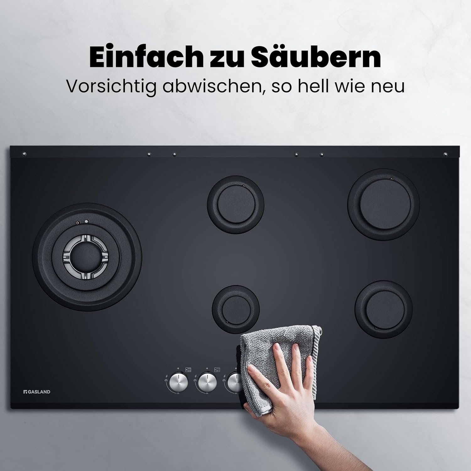 GASLAND GH2805BG1FC Table de cuisson à gaz 5 feux, Cuisinière à gaz avec brûleur wok, Table de cuisson à gaz encastrable, 76cm noir Cuisinière à gaz en verre, Cuisinière à gaz 10,4KW, GPL/NG