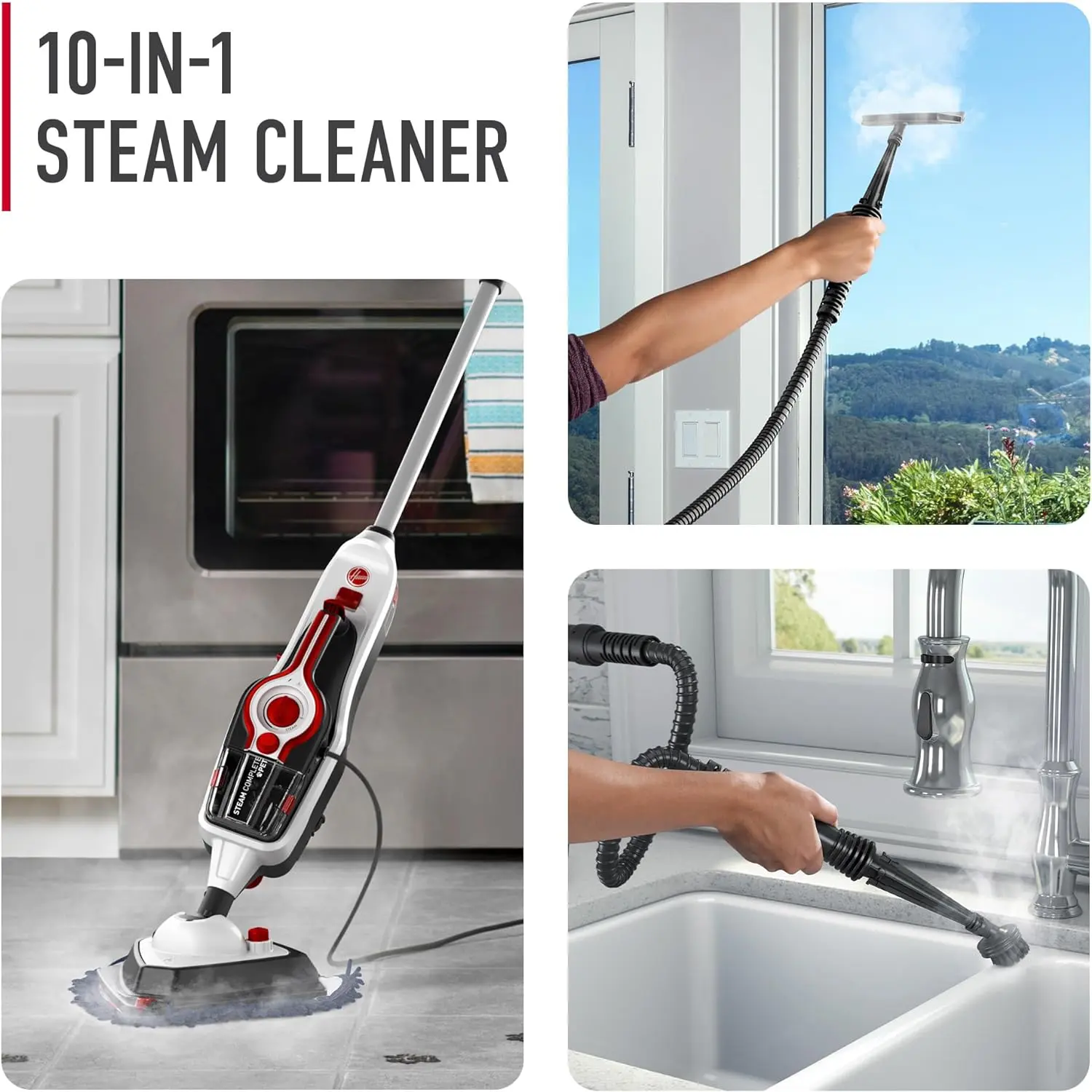 Hoover Steam Complete Pet Steam Mop, with Multi-Purpose Cleaning Tools, for Tile and Hard Floor, Removable Handheld Steamer, Steam Cleaner, WH21000, White