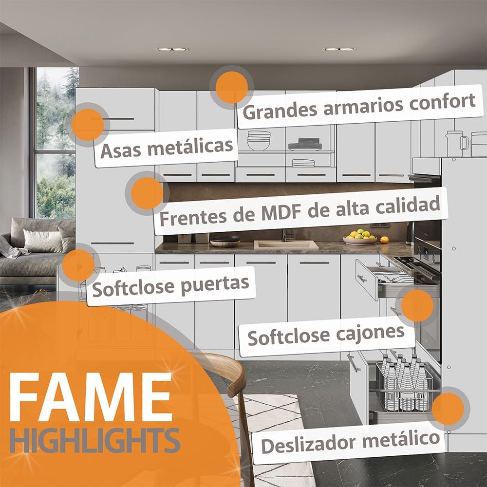 Vicco Meuble pour Four Fame-Line, Blanc Haute Brillance/Blanc, 60 cm avec étagères Ouvertes