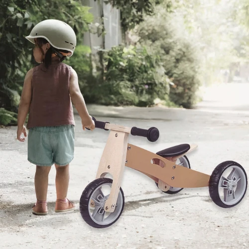 Tricycle 2-en-1 Transformable en Draisienne en Bois - Enfant 1-3 ans
