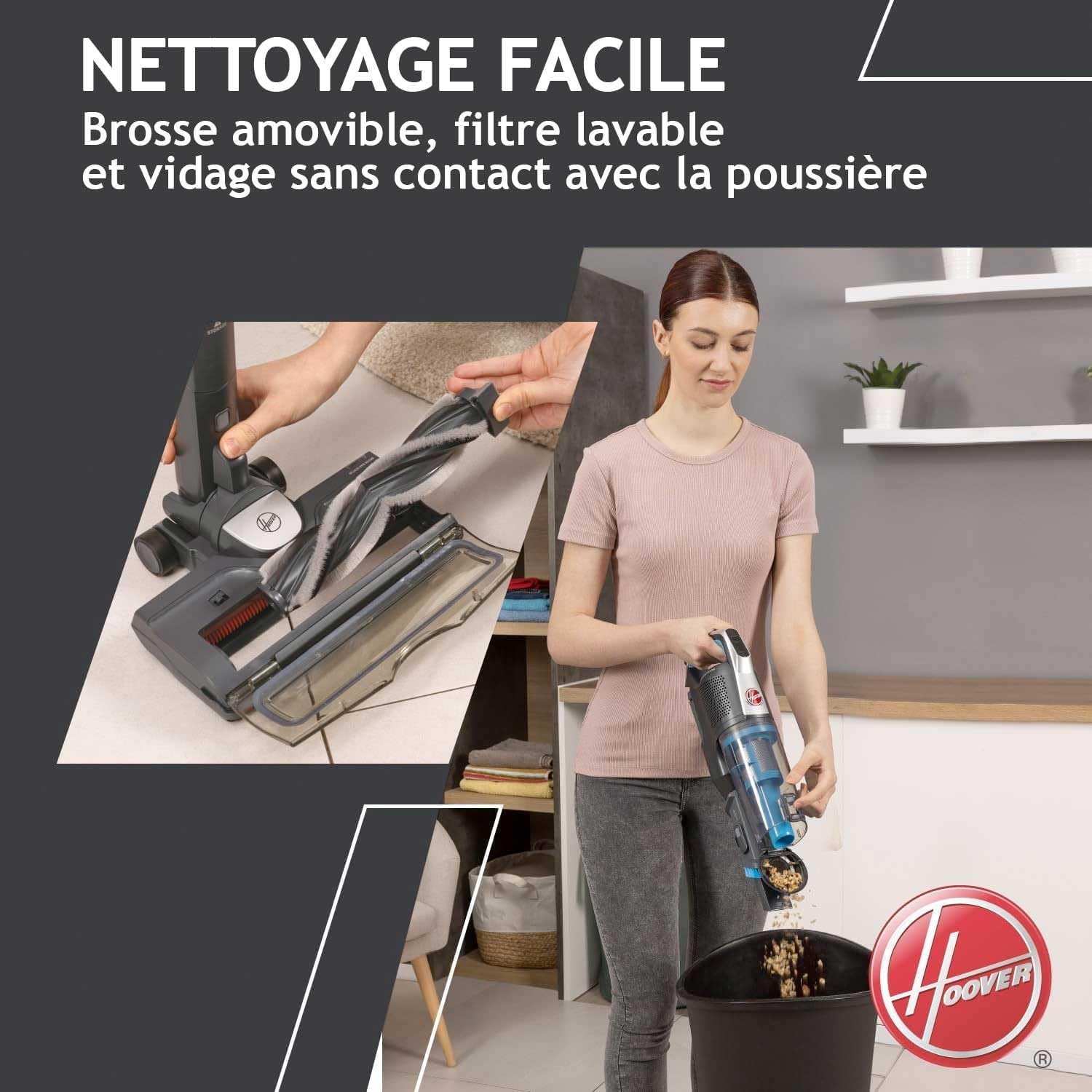 Hoover HF522STP Aspirateur Balai sans Fil Puissant, Grande Autonomie, Rangement Compact, Electrobrosse Anti-emmêlement LED, Turbobrosse Spéciale Animaux, Charge Rapide,Position Park&Go, Bleu Skyfall